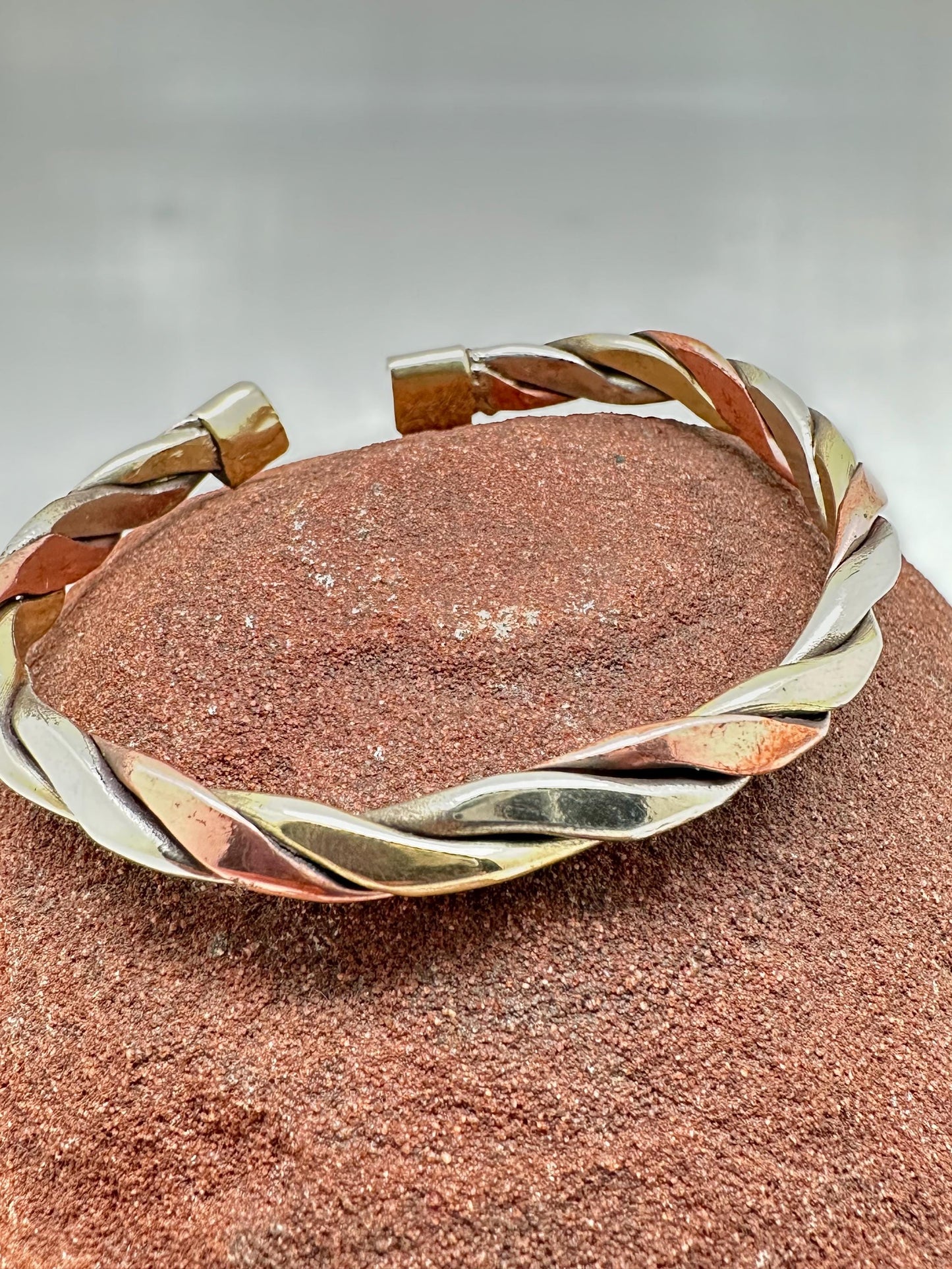 Handcrafted Twisted Metal Cuff Bracelet, Copper Brass Silver, Adjustable Bangle