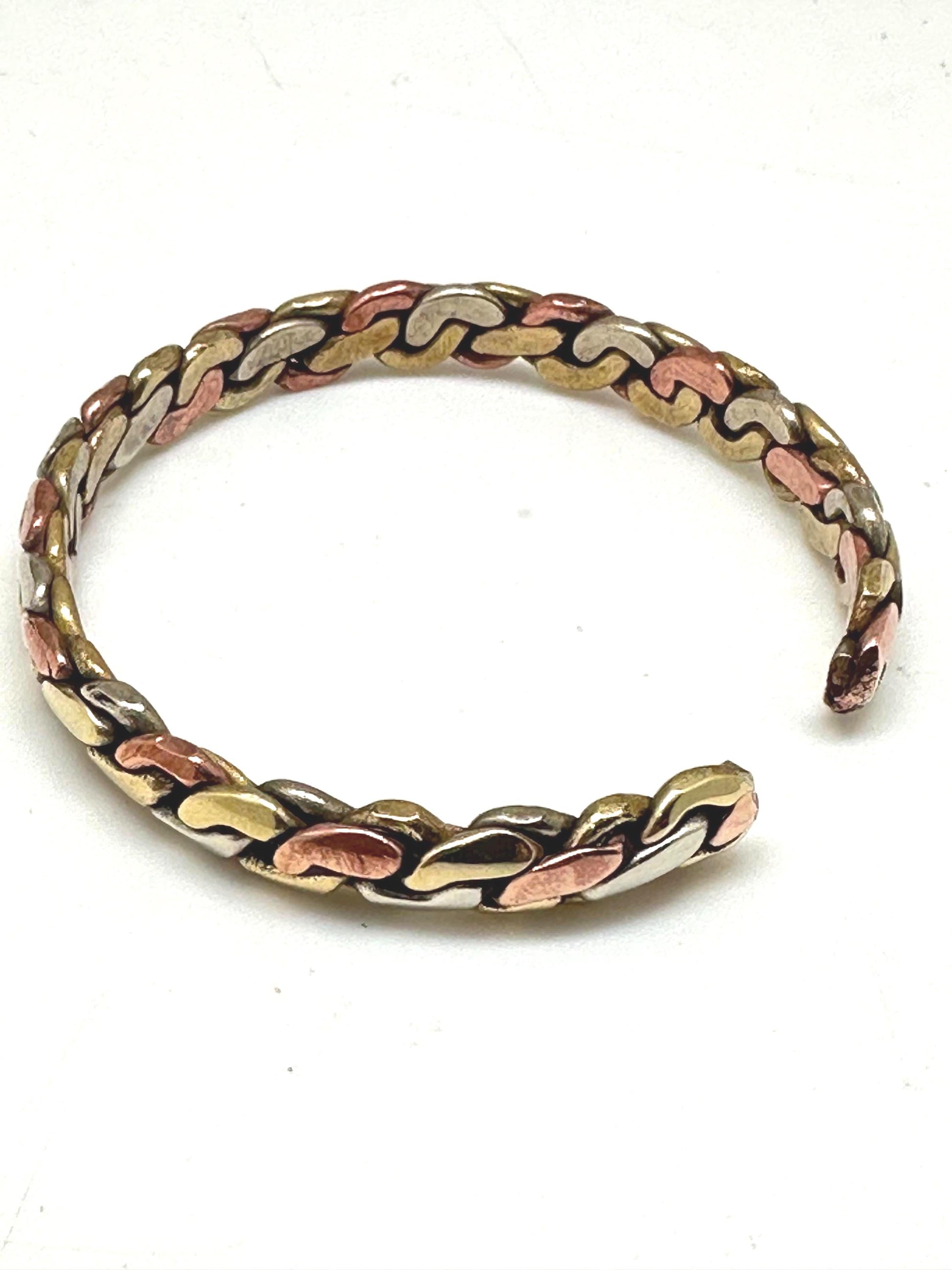 Handcrafted Copper Silver Brass Cuff Bangle, Adjustable
