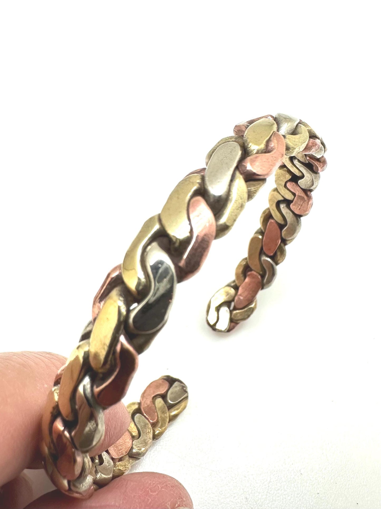 Handcrafted Copper Silver Brass Cuff Bangle, Adjustable