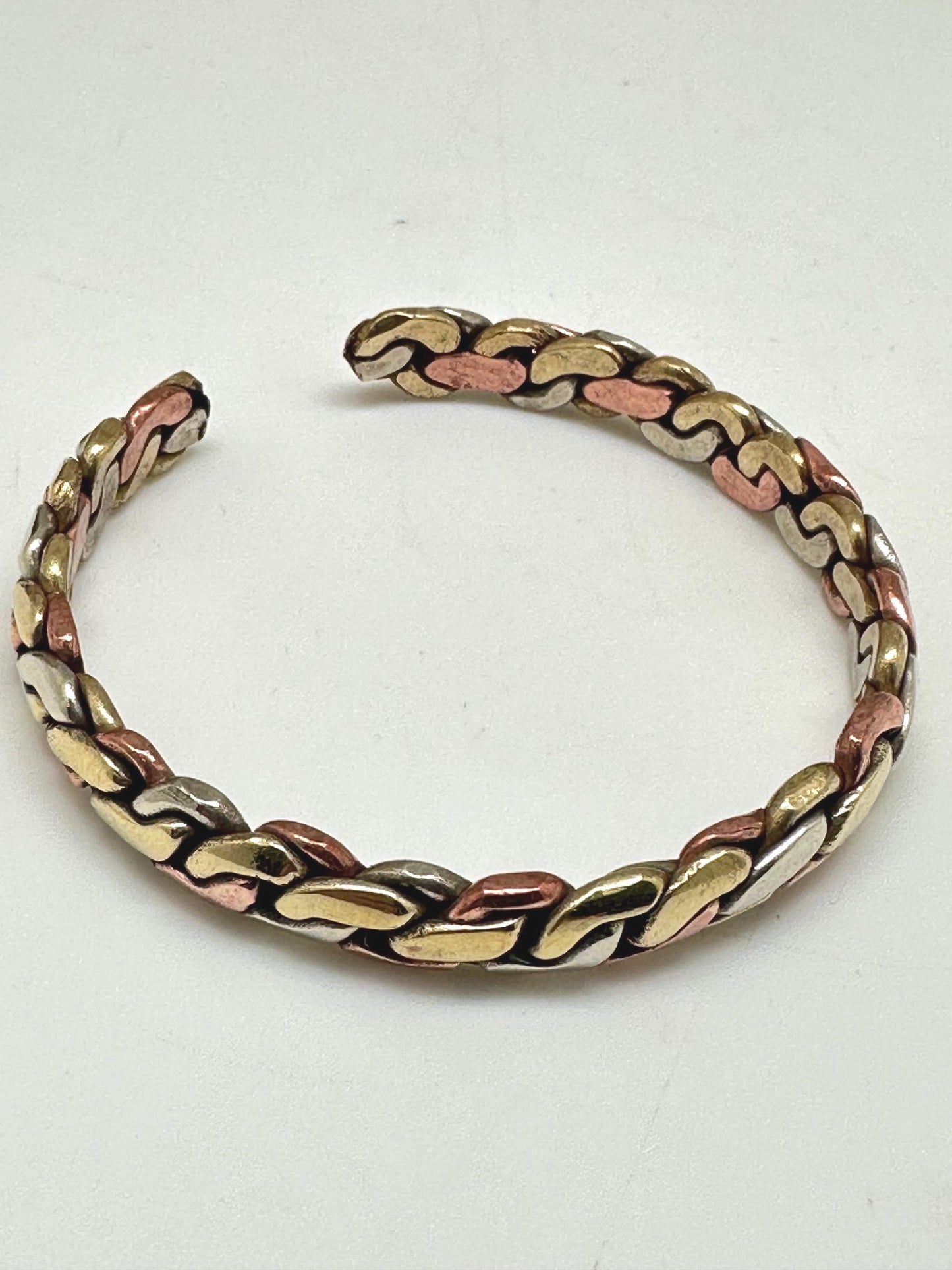 Handcrafted Copper Silver Brass Cuff Bangle, Adjustable