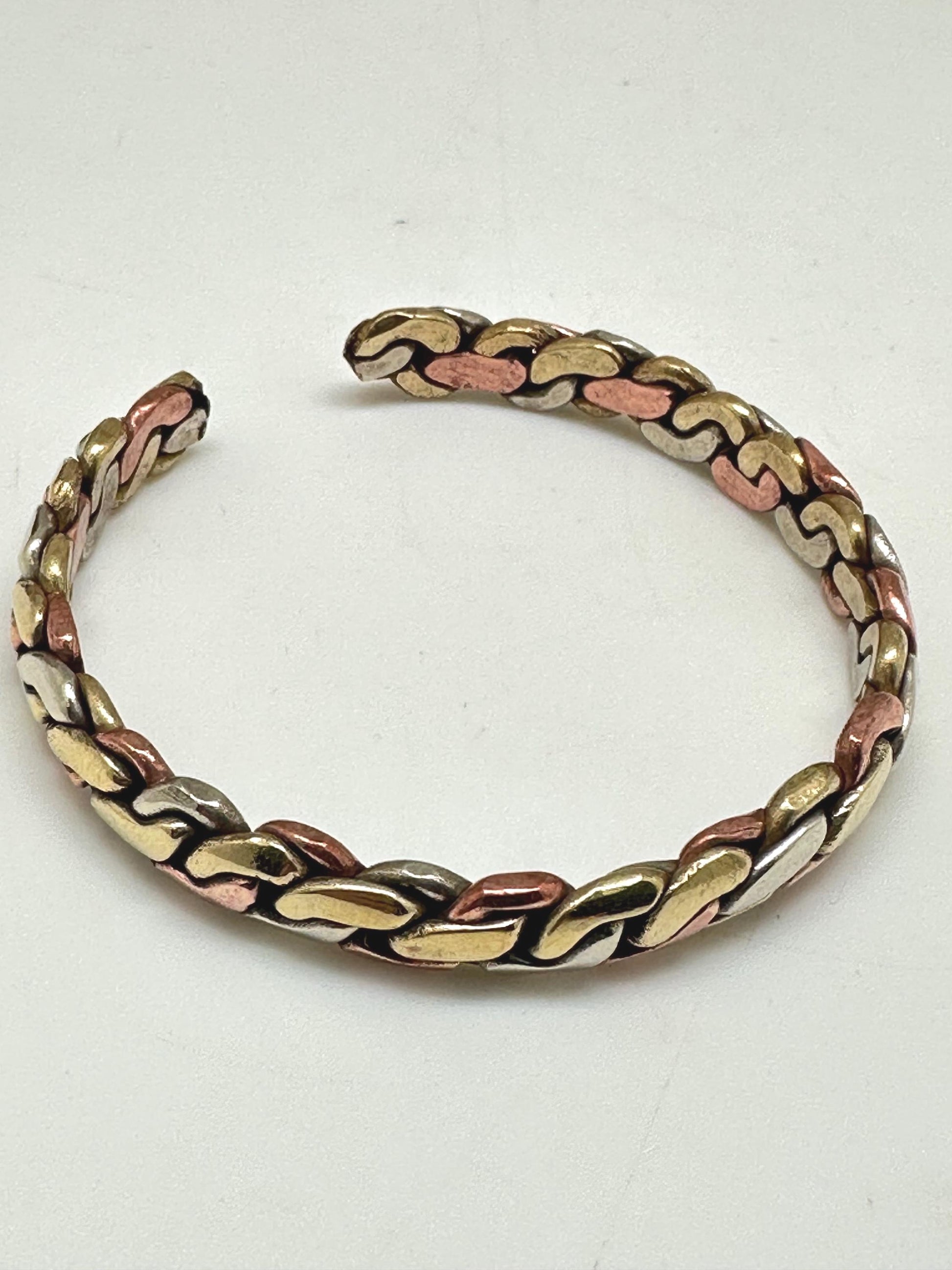Handcrafted Copper Silver Brass Cuff Bangle, Adjustable