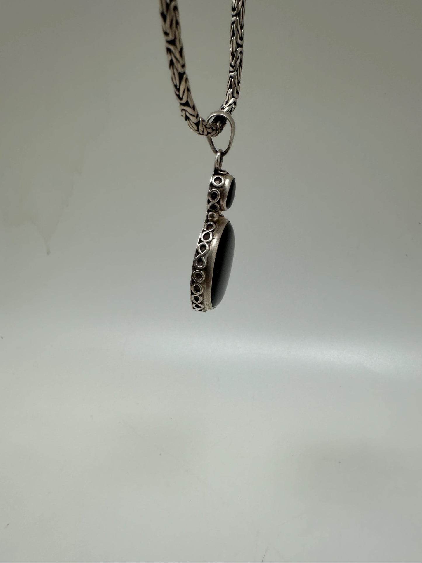 Black onyx pendant, handcrafted ,sterling silver, cabochon,48mmX25mm