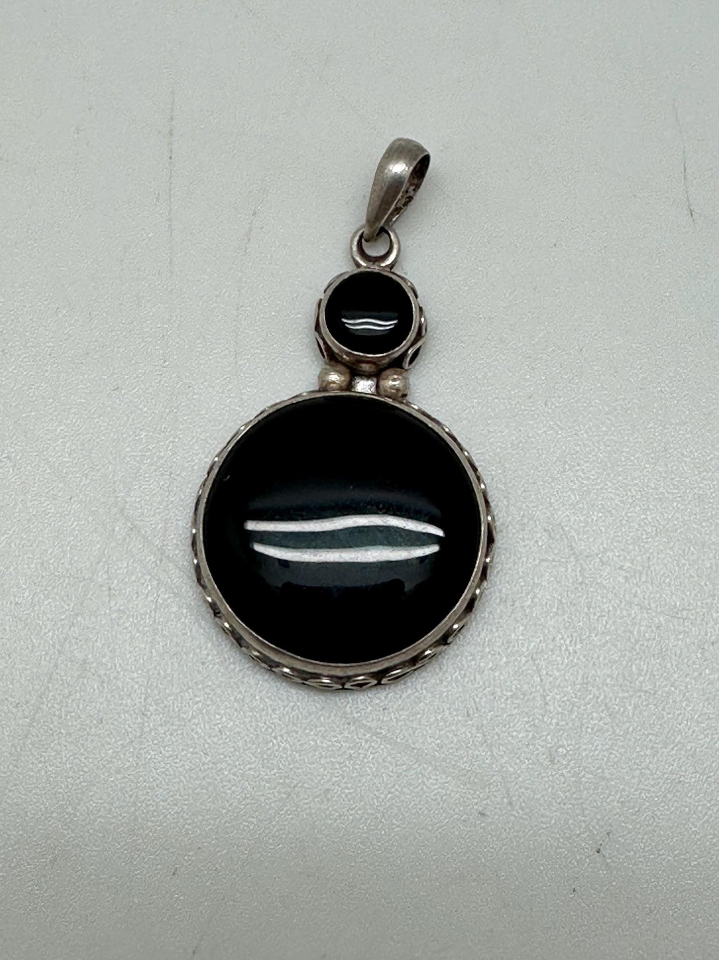 Black onyx pendant, handcrafted ,sterling silver, cabochon,48mmX25mm