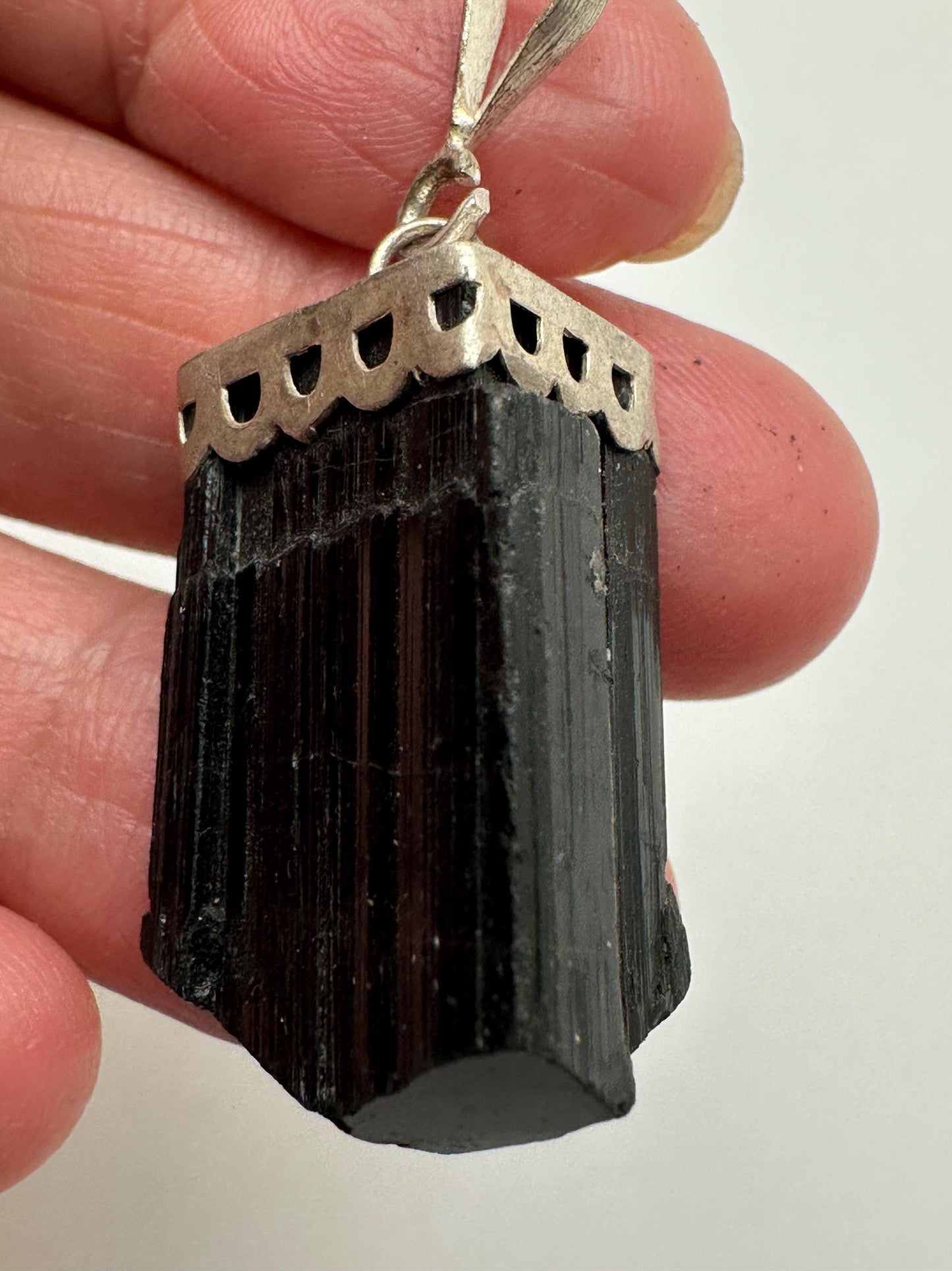 black tourmaline pendant, handcrafted ,sterling silver,39mmX16.6mm