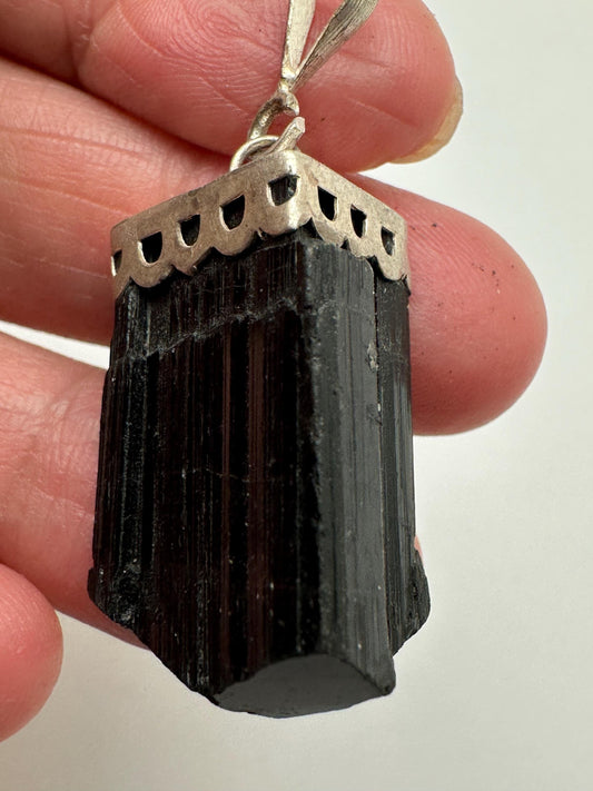 black tourmaline pendant, handcrafted ,sterling silver,39mmX16.6mm