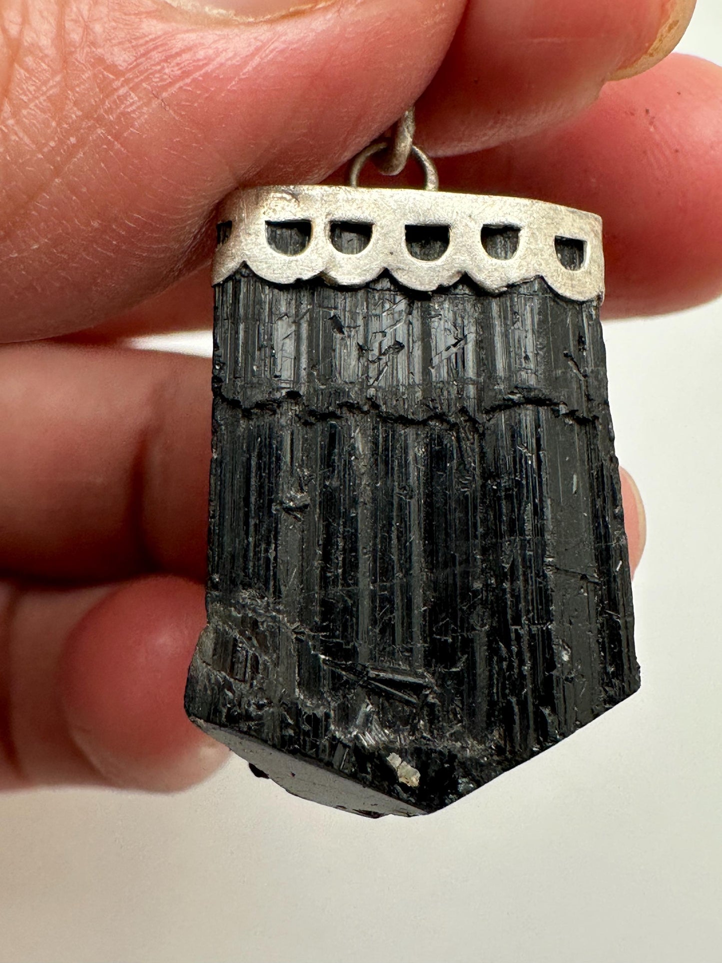 black tourmaline pendant, handcrafted ,sterling silver,39mmX16.6mm