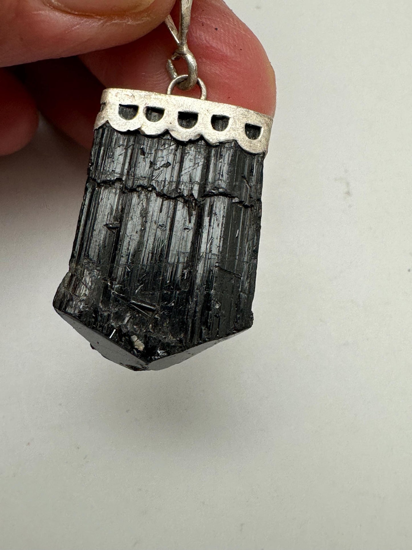 black tourmaline pendant, handcrafted ,sterling silver,39mmX16.6mm