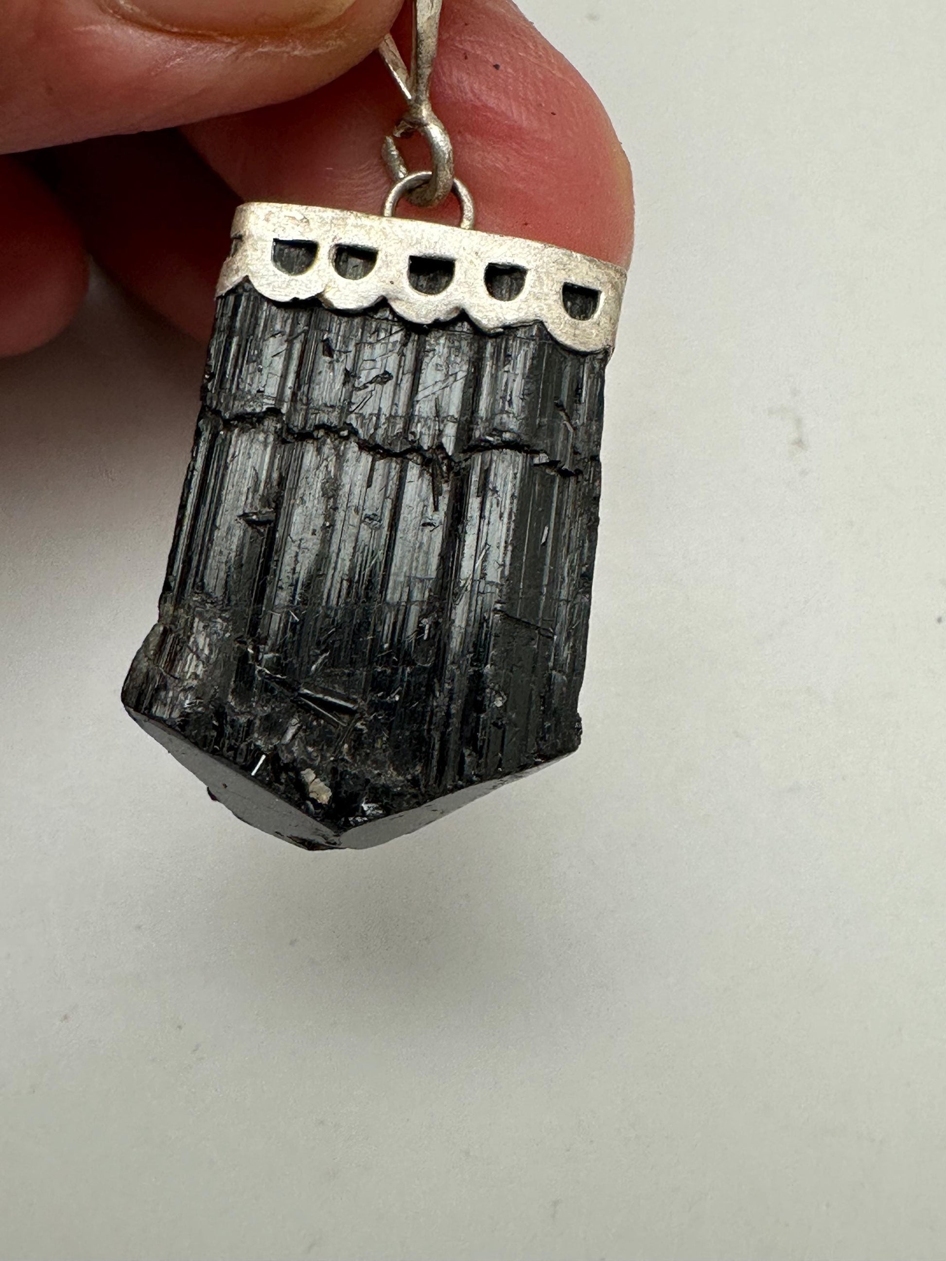 black tourmaline pendant, handcrafted ,sterling silver,39mmX16.6mm