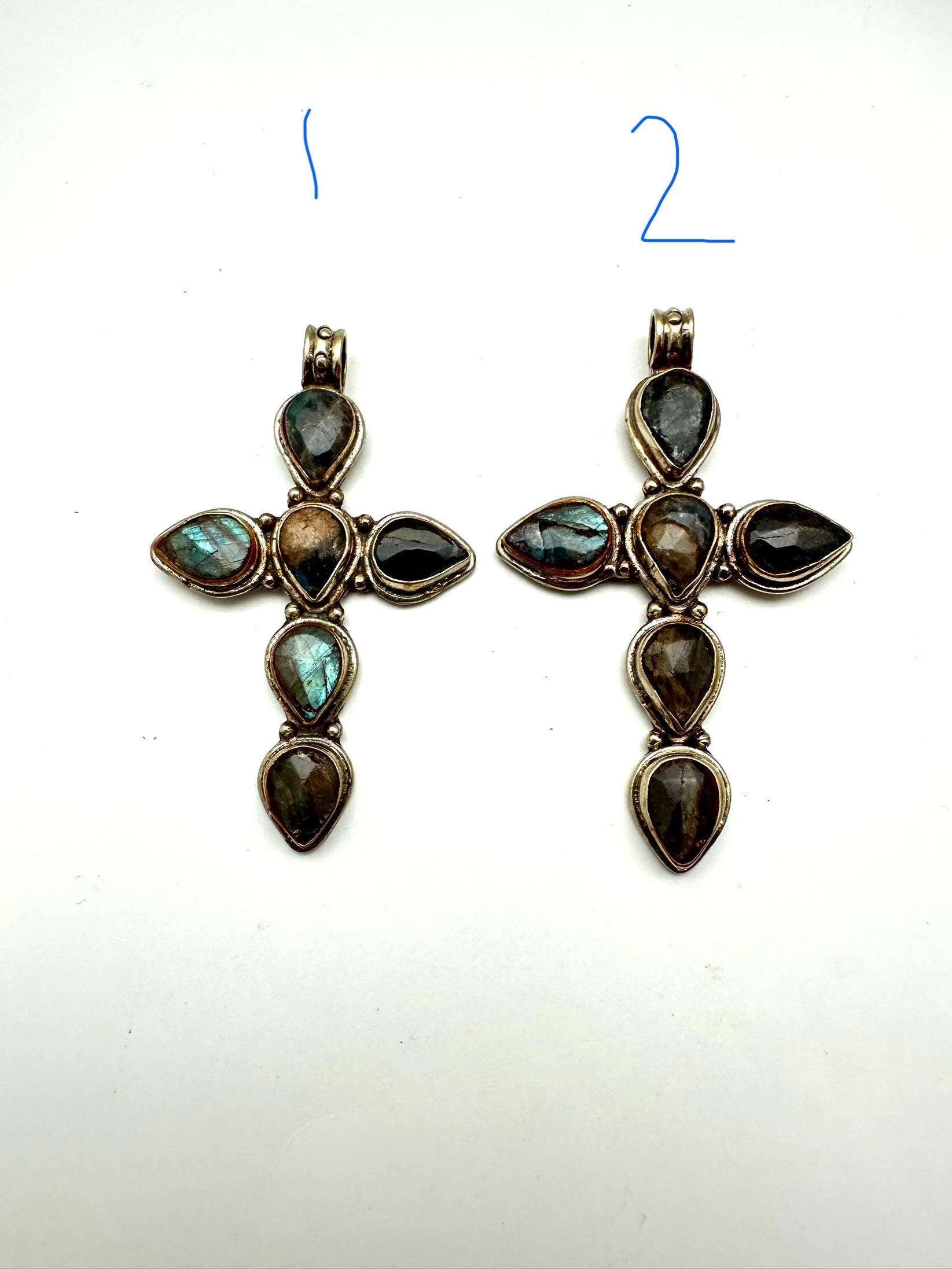 labradorite cross pendant, master handcrafted, Tibetan repousse silver,
