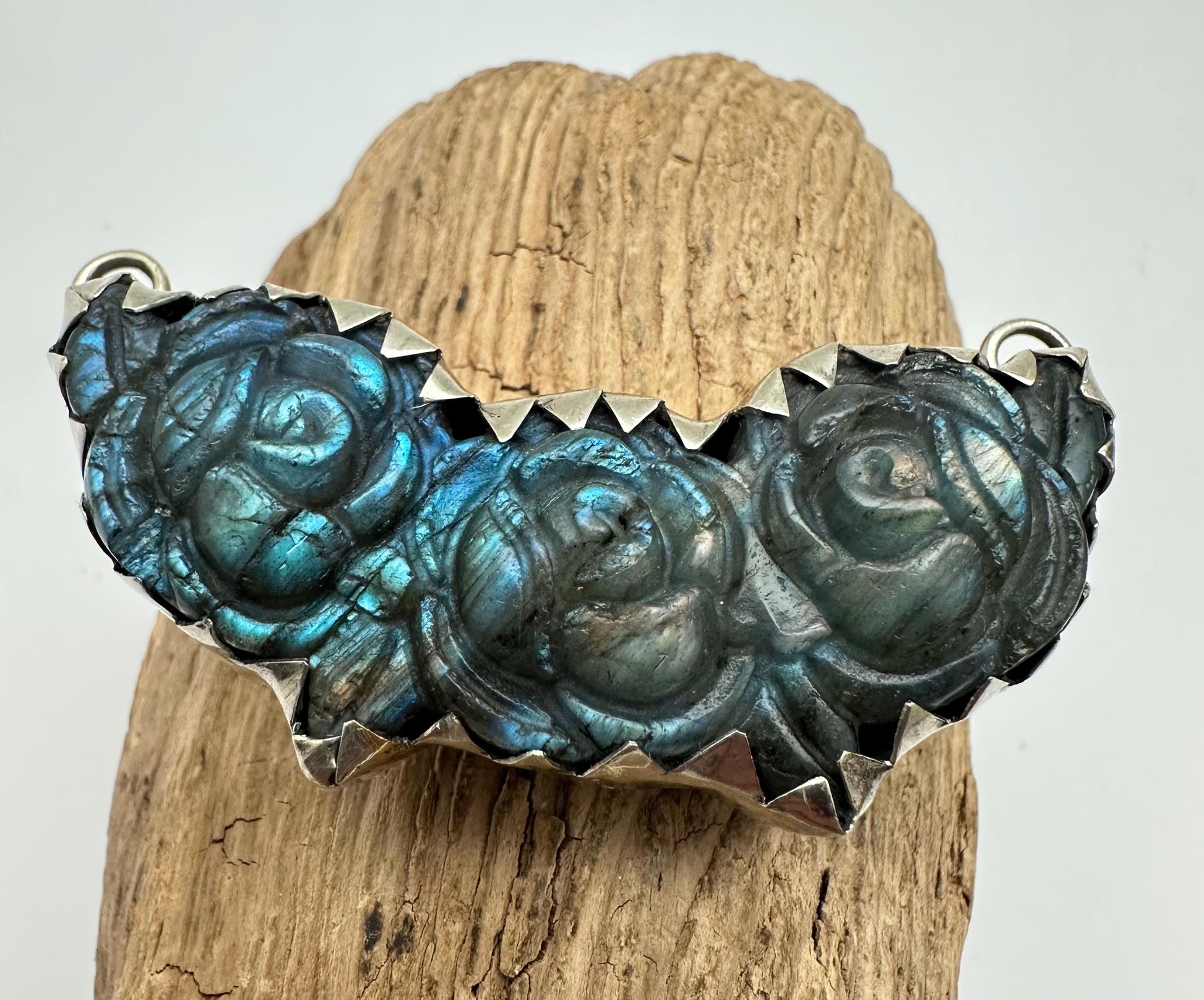 Handcrafted Labradorite Rose Pendant, Tibetan Silver, Nepal