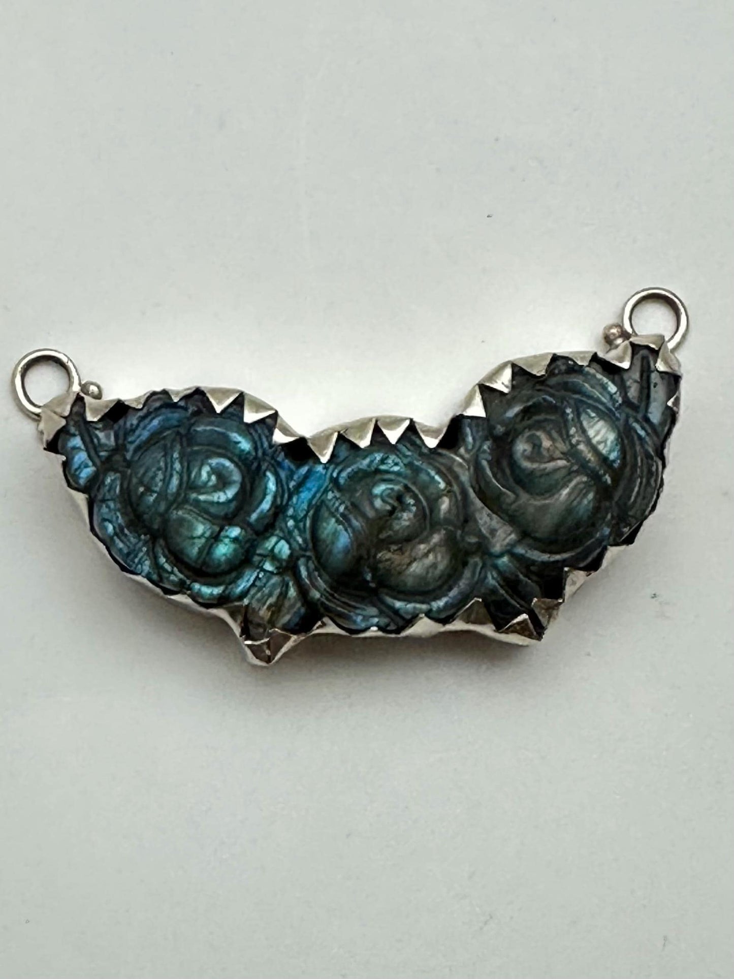 Handcrafted Labradorite Rose Pendant, Tibetan Silver, Nepal