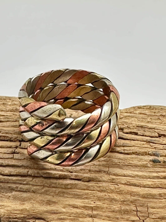 Twisted metal ring, copper, brass, silver ring, handcrafted, adjustable