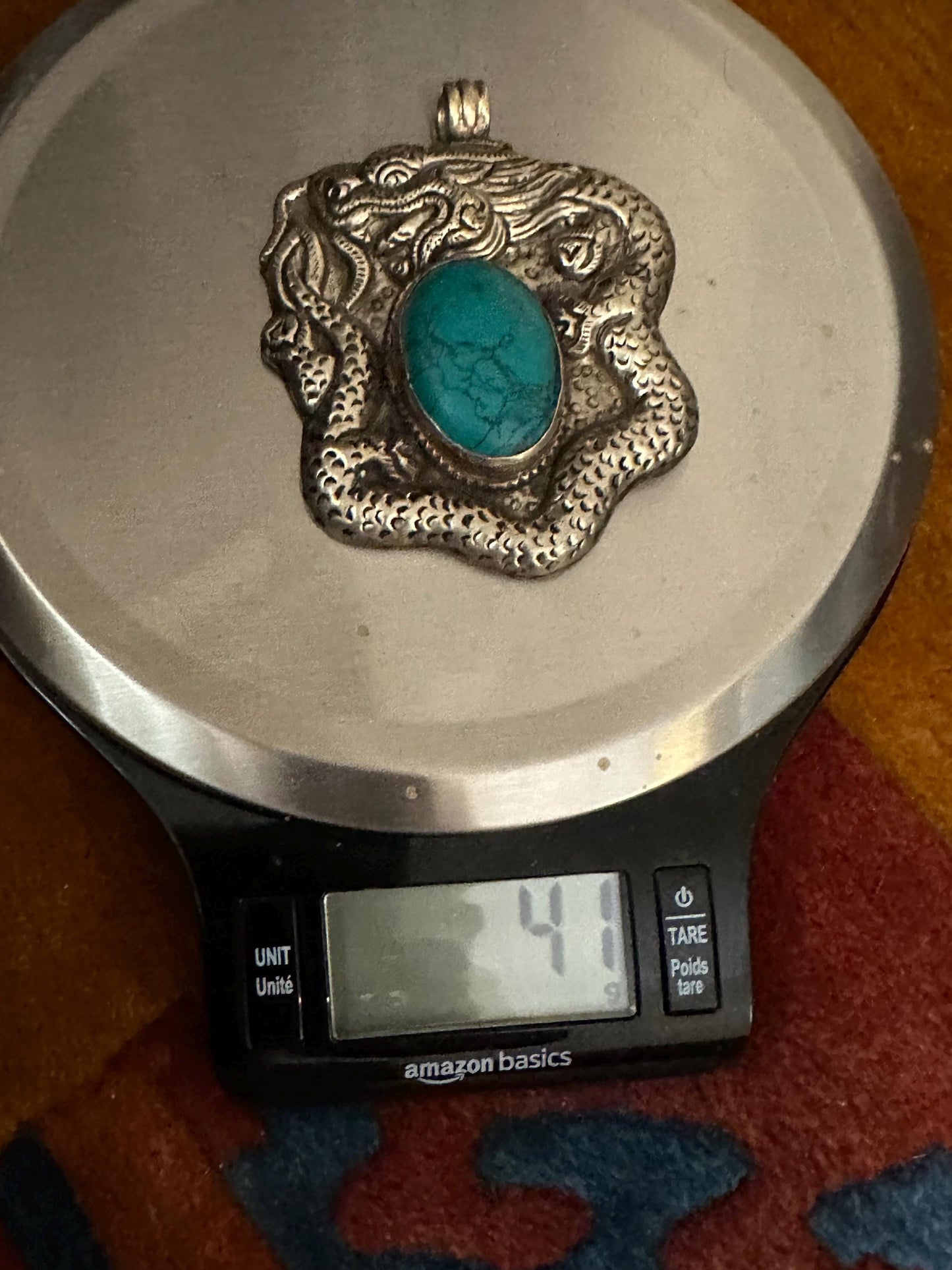 Large dragon pendant,howlite turquoise , handcrafted,Tibetan silver,Nepalese