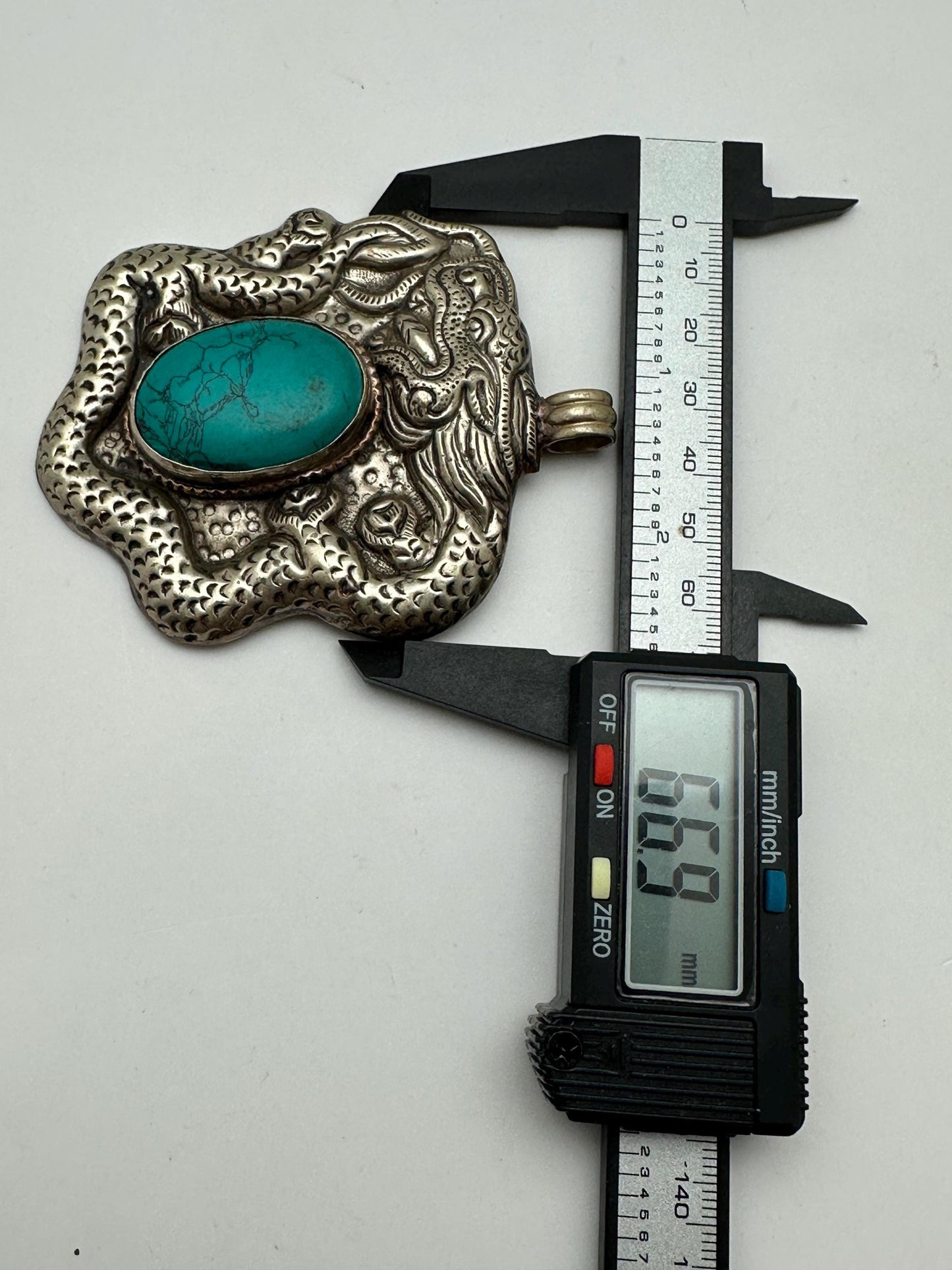 Large dragon pendant,howlite turquoise , handcrafted,Tibetan silver,Nepalese