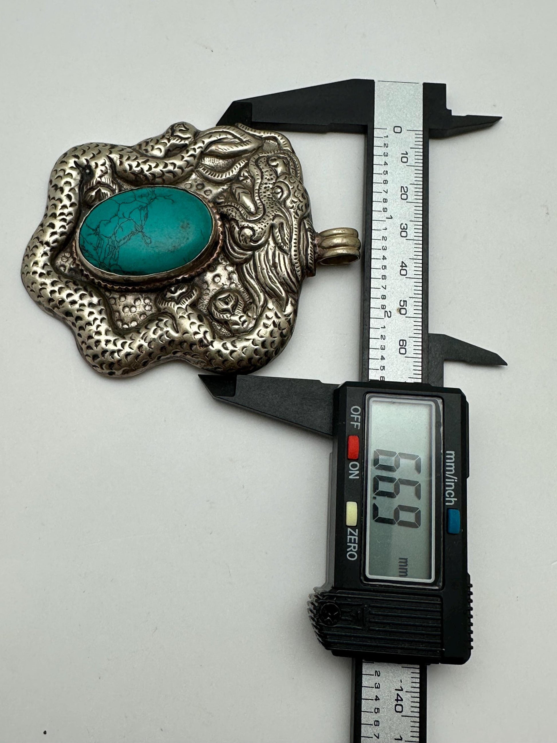 Large dragon pendant,howlite turquoise , handcrafted,Tibetan silver,Nepalese