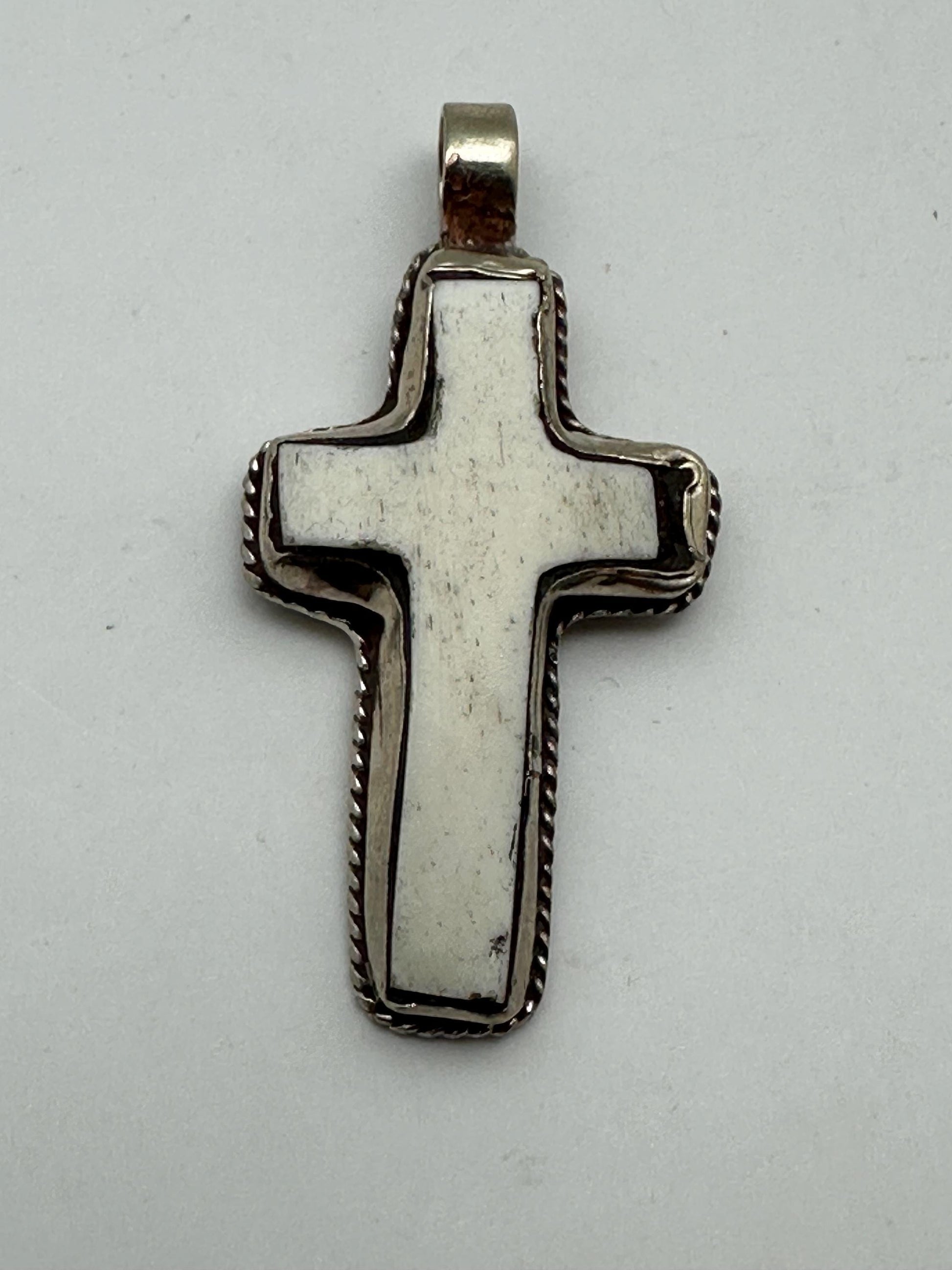 Cross pendant,Bone carved cross, handcrafted, Tibetan silver,53mmX26.6mm