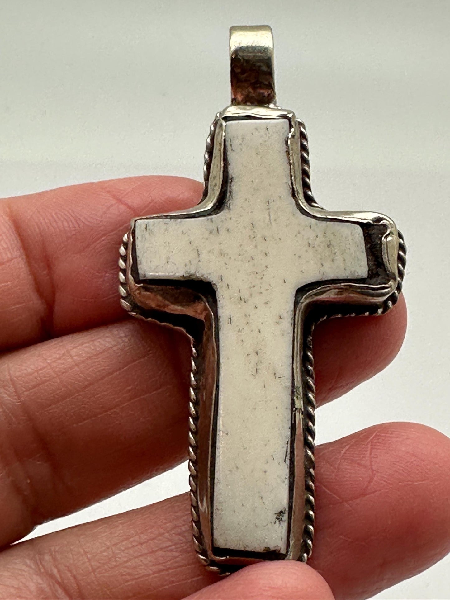 Cross pendant,Bone carved cross, handcrafted, Tibetan silver,53mmX26.6mm