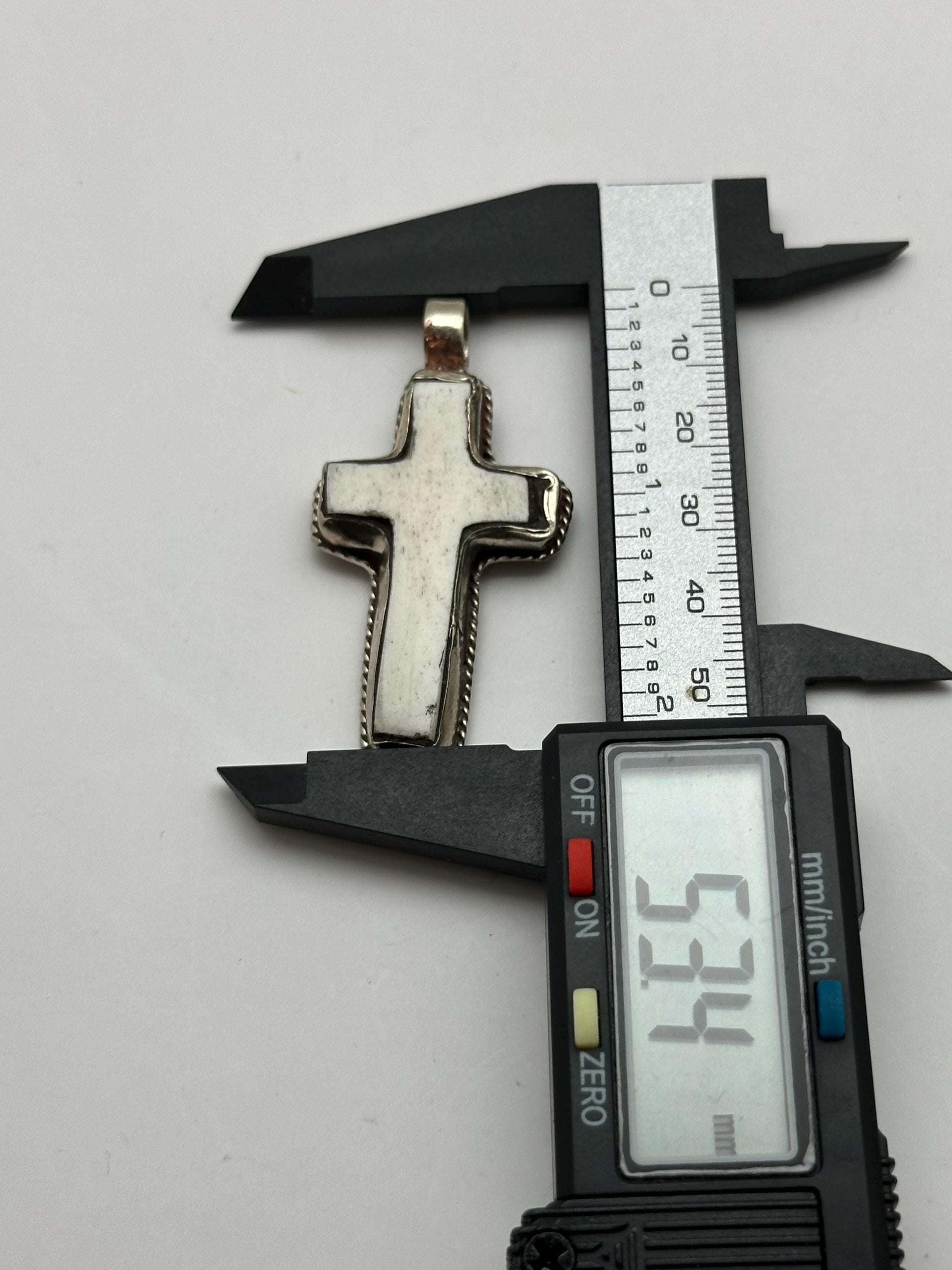 Cross pendant,Bone carved cross, handcrafted, Tibetan silver,53mmX26.6mm