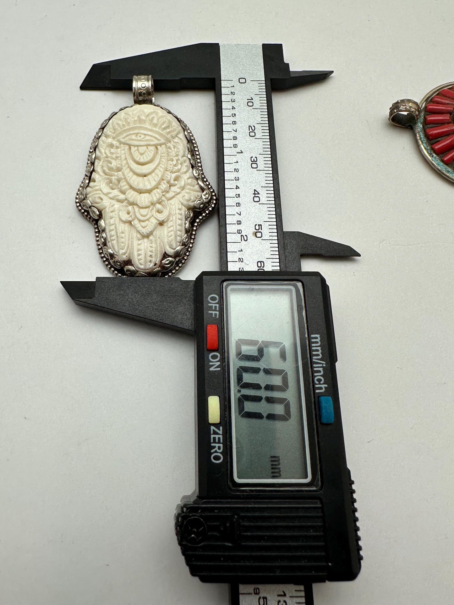 Bone carved hamsa pendant, handcrafted,tibetan silver, Nepalese, 60X36mm