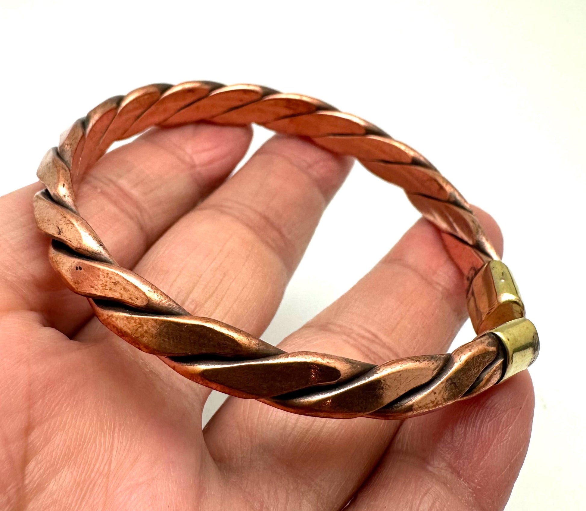 Handcrafted Solid Copper Twisted Bangle Bracelet, Adjustable