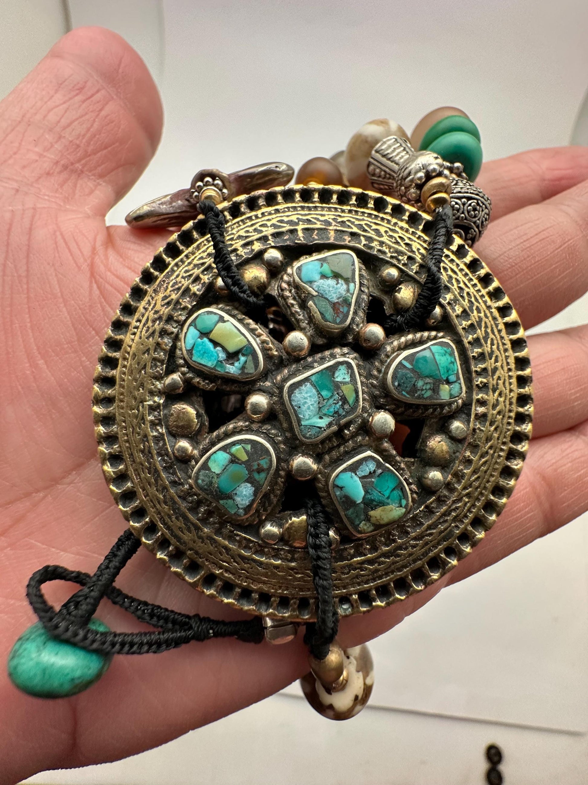 Vintage Tibetan Turquoise Necklace, Quartz Crystal, Amethyst, Agate