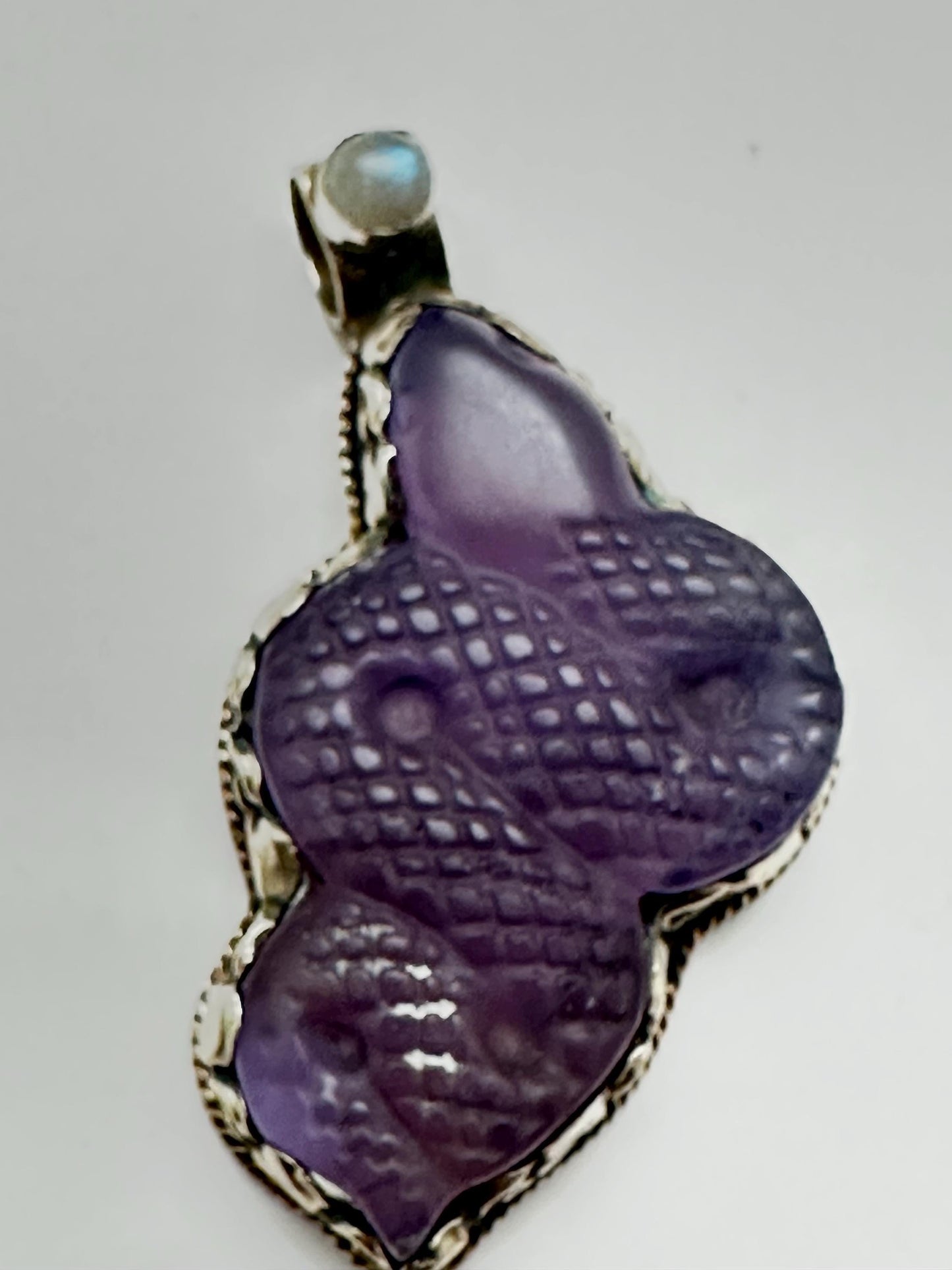 Snake pendant, fluorite carved , handcrafted, Tibetan silver,labradorite,61.7mmX33.8mm