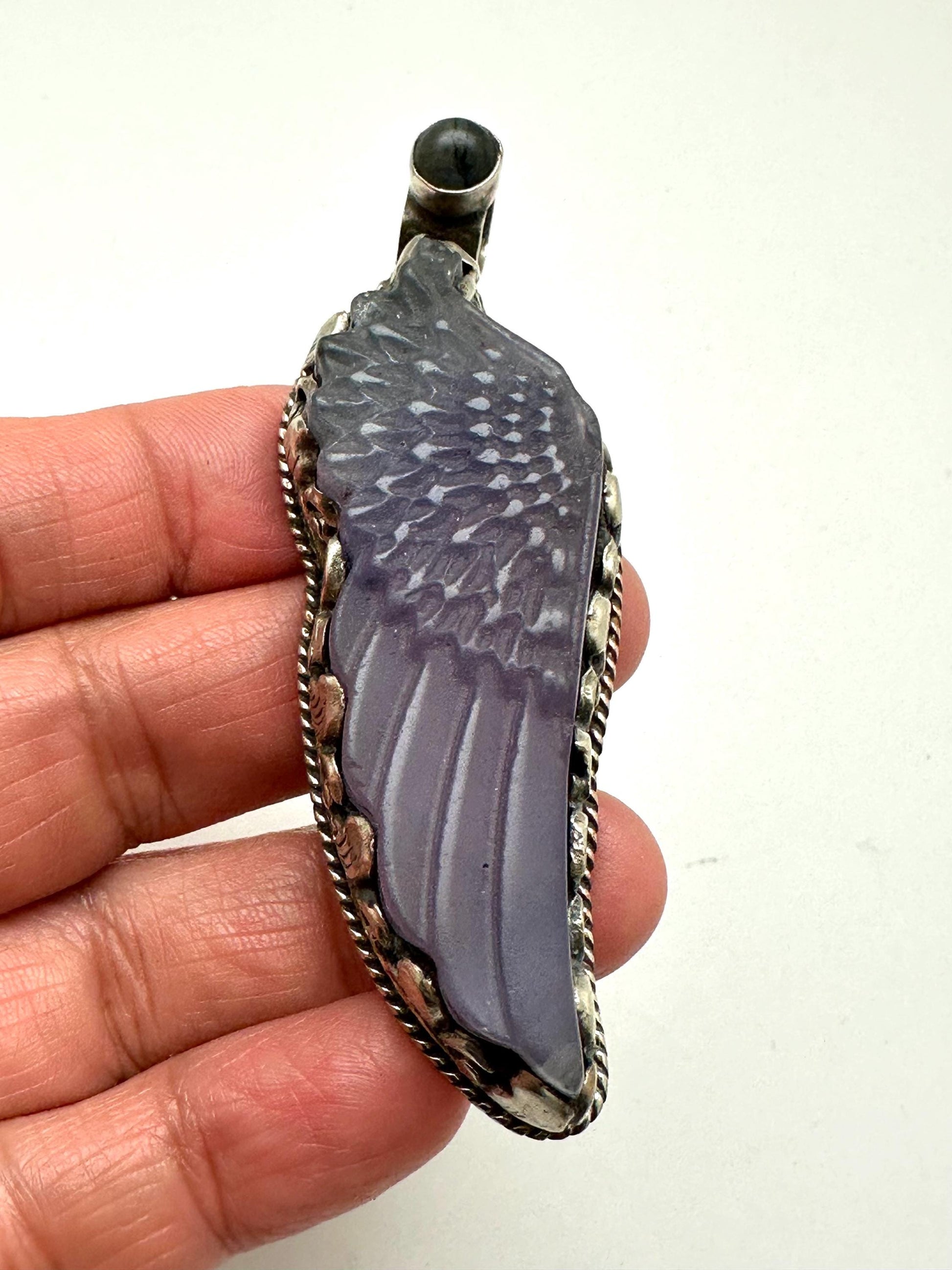 fluorite carved angle wing pendant,labradorite , Tibetansilver,handcrafted,spiritual jewelry,ethnic style ,33.8mmX61mm