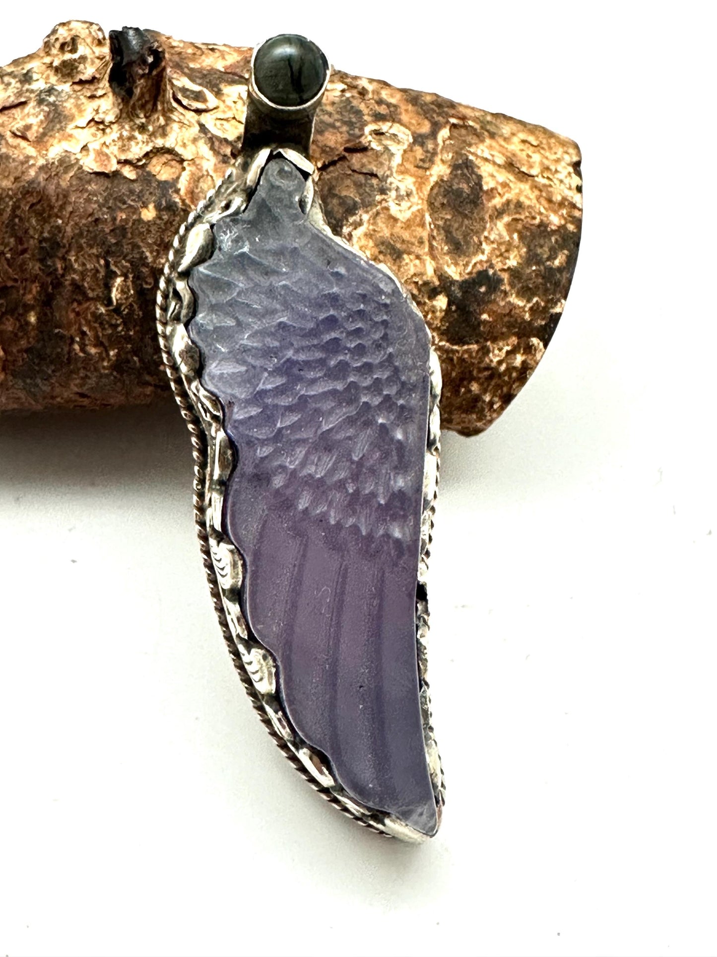 fluorite carved angle wing pendant,labradorite , Tibetansilver,handcrafted,spiritual jewelry,ethnic style ,33.8mmX61mm