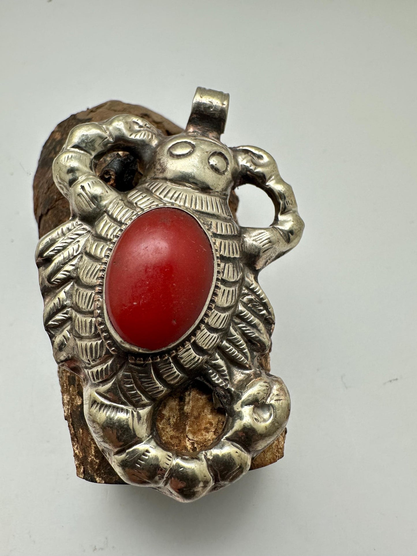 Scorpion pendant,handcrafted, Tibetan silver,resin coral ,61.4mmX41.8mm
