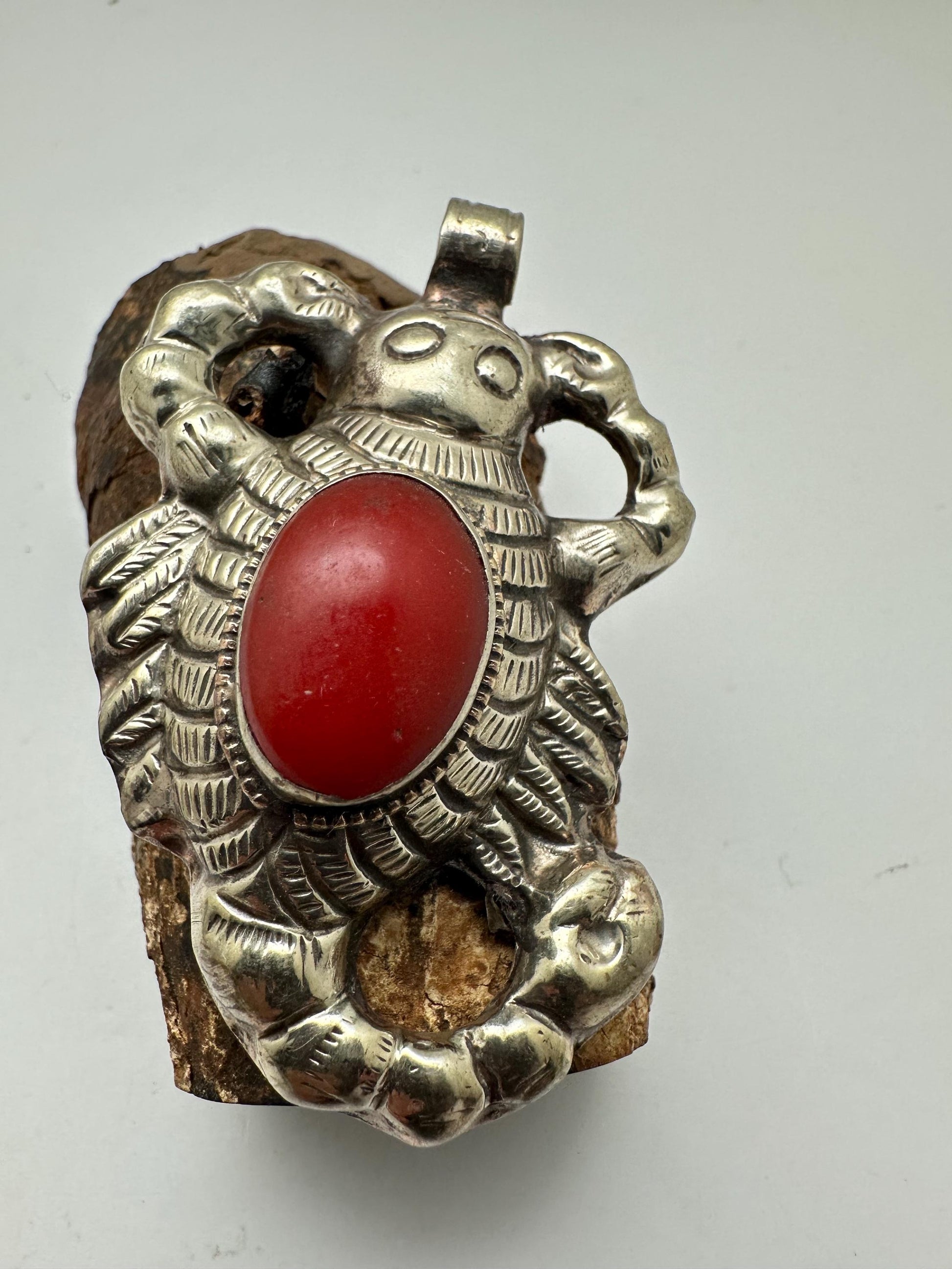 Scorpion pendant,handcrafted, Tibetan silver,resin coral ,61.4mmX41.8mm