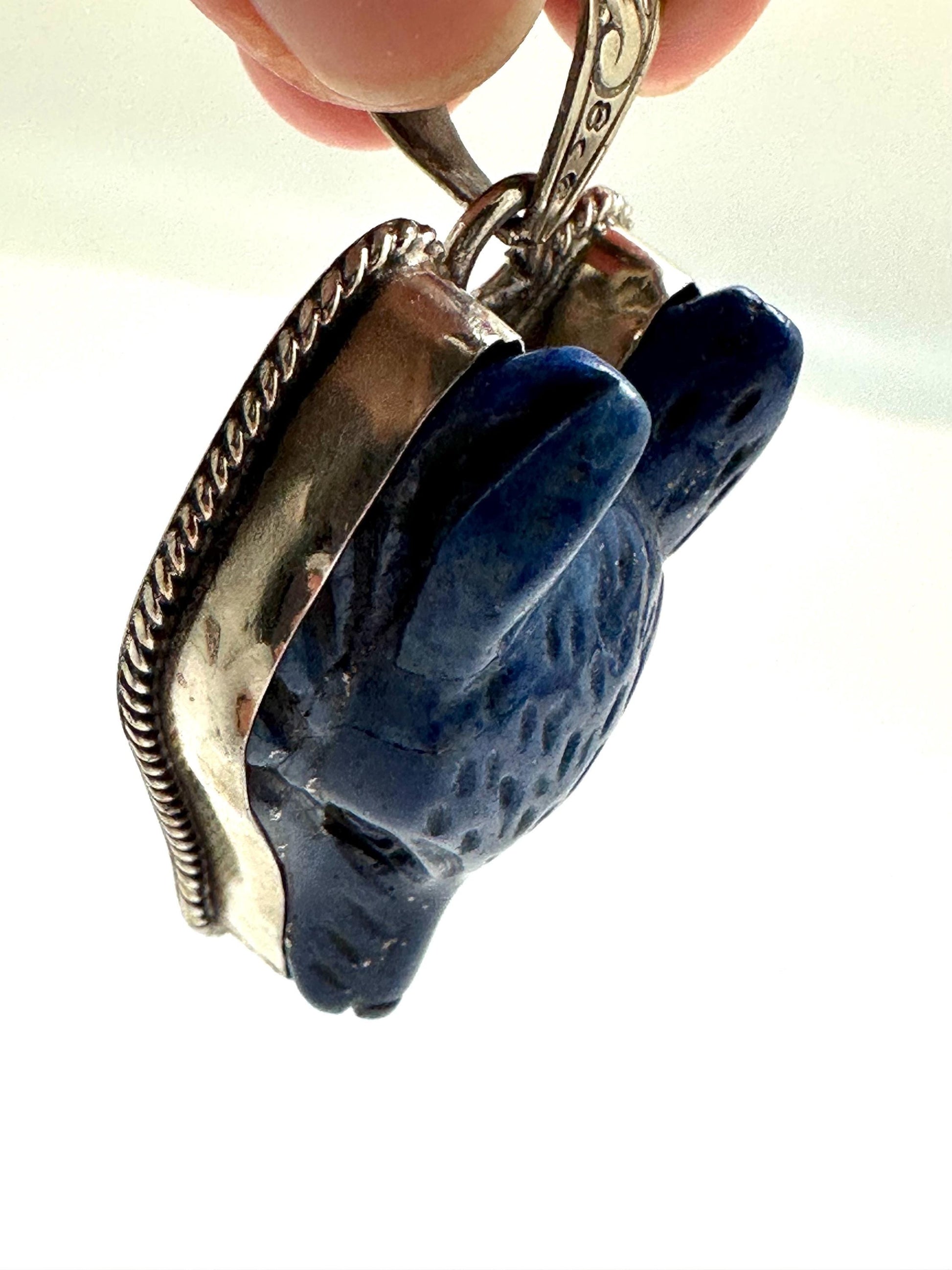 Lapis lazuli wolf pendant, handcrafted, Tibetan silver,animal lover,54mmX29mm and weigh about 25gm