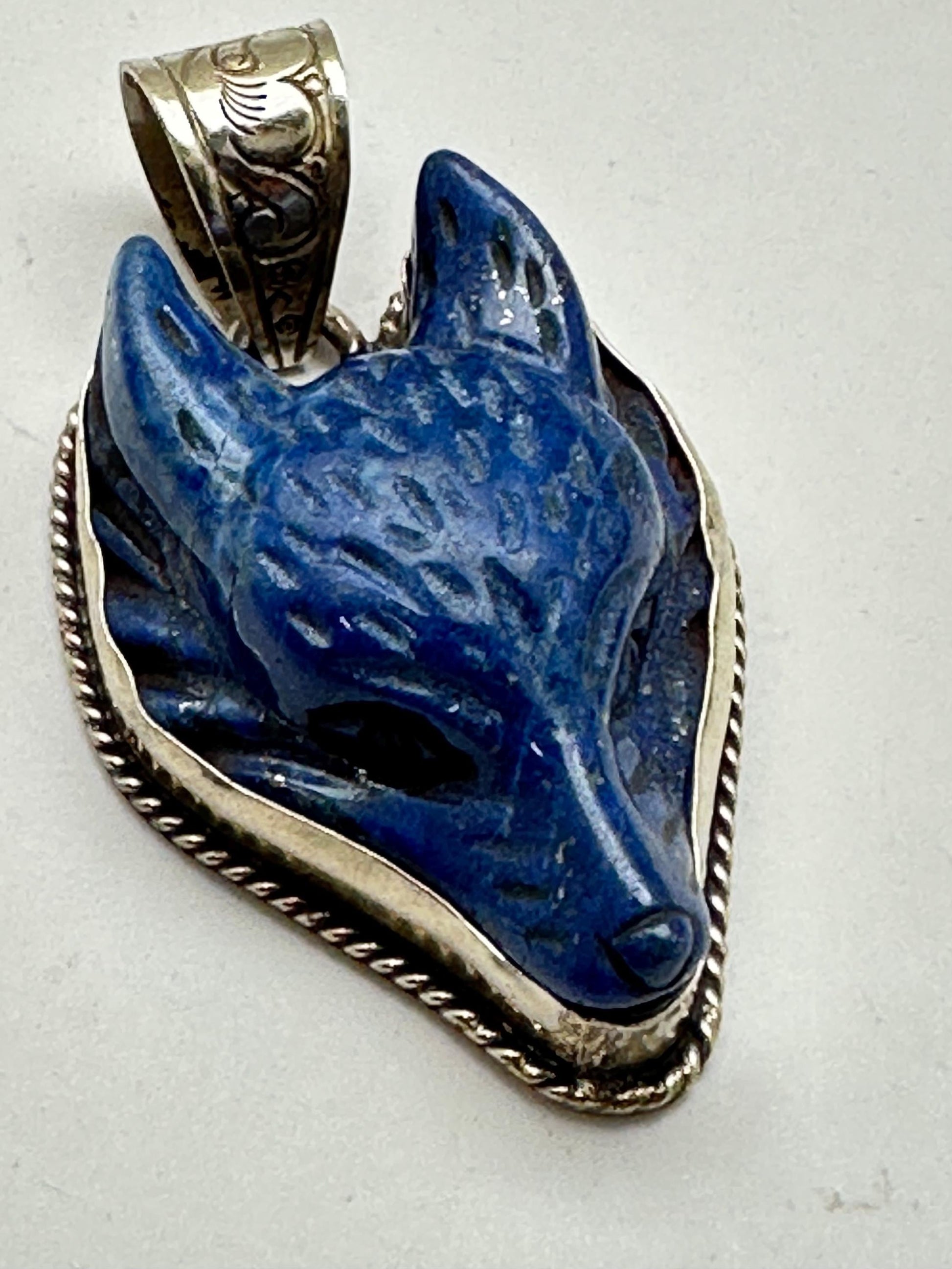 Lapis lazuli wolf pendant, handcrafted, Tibetan silver,animal lover,54mmX29mm and weigh about 25gm