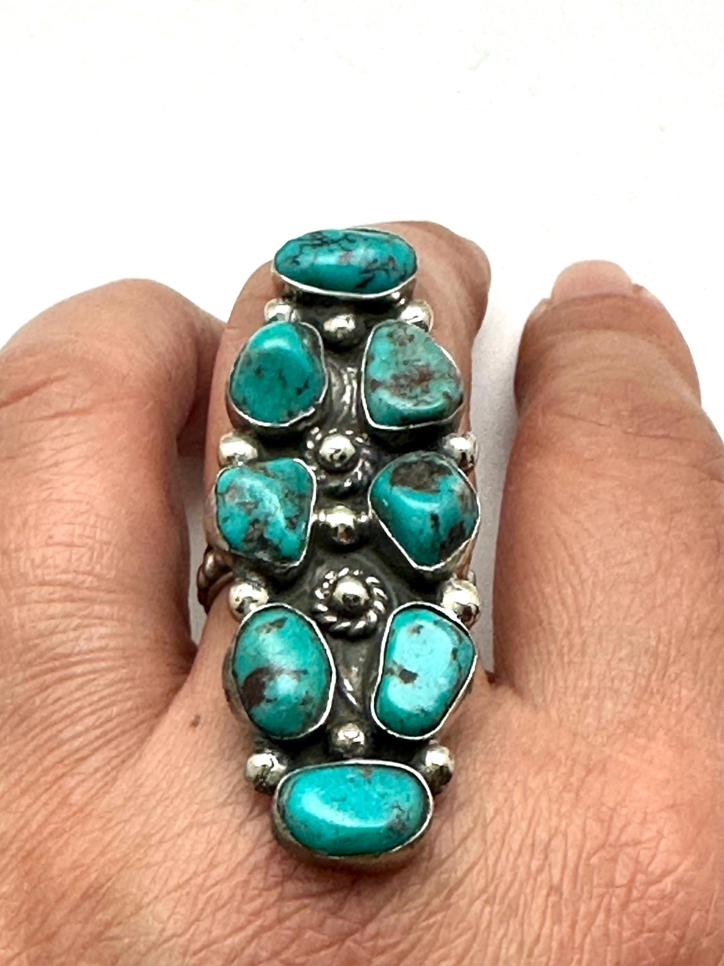 Turquoise ring, handcrafted, adjustable, Tibetan silver, ethnic style,Nepalese,49mmX19mm