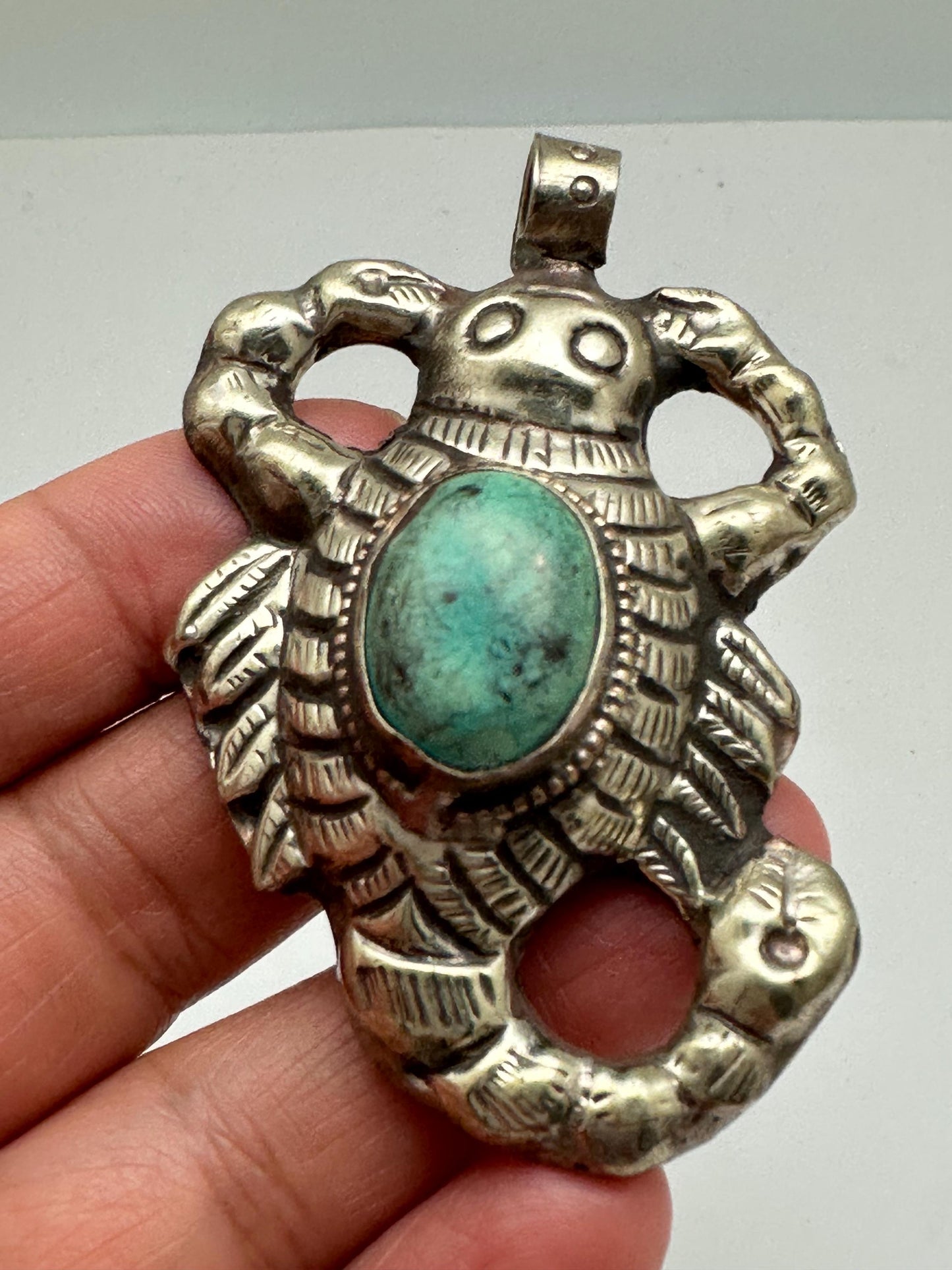 Scorpion pendant, turquoise, handcrafted, Tibetan silver,Nepalese,ethnic style,2.48X1.65 inch, weighs about 18gm