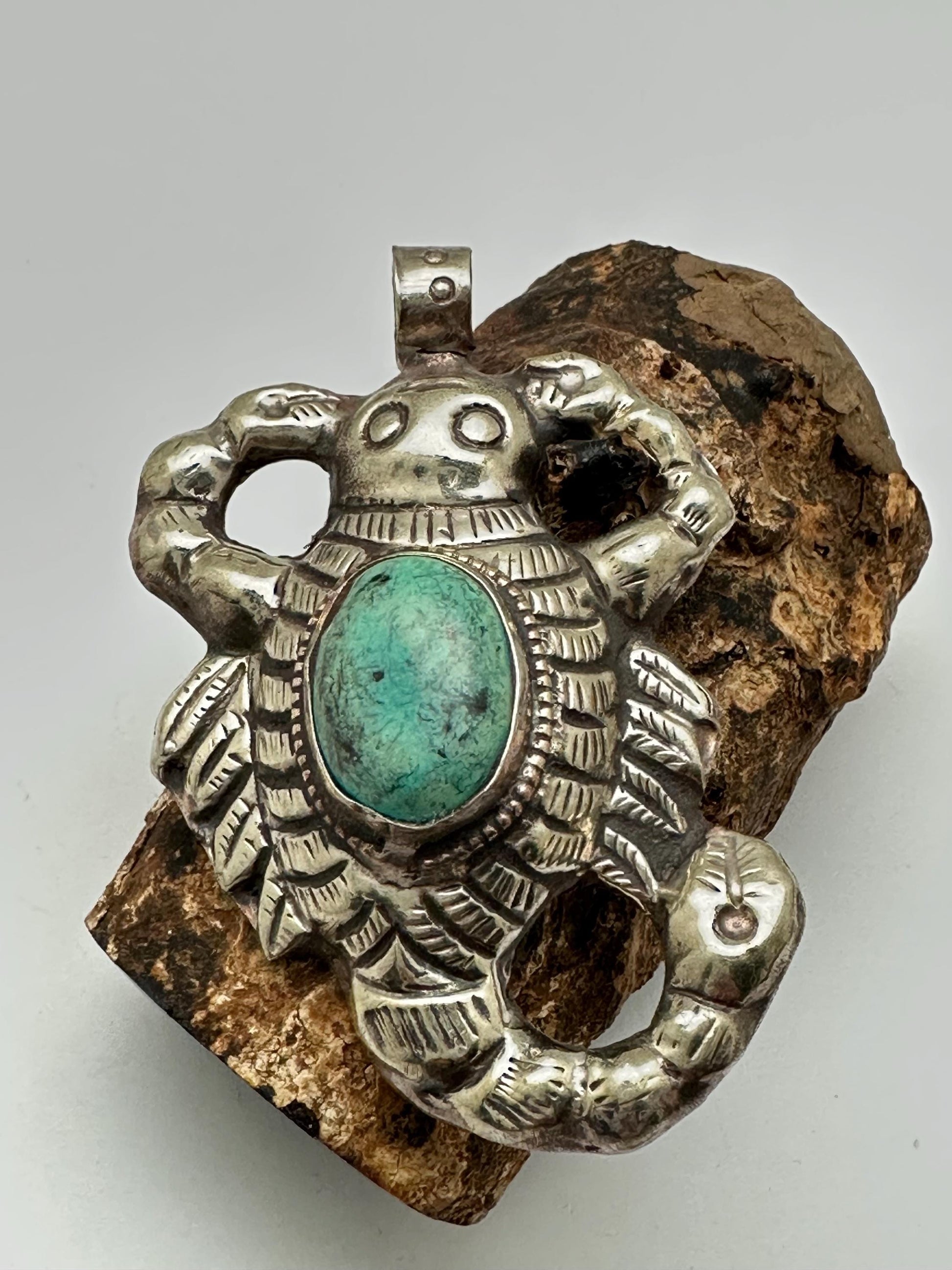 Scorpion pendant, turquoise, handcrafted, Tibetan silver,Nepalese,ethnic style,2.48X1.65 inch, weighs about 18gm