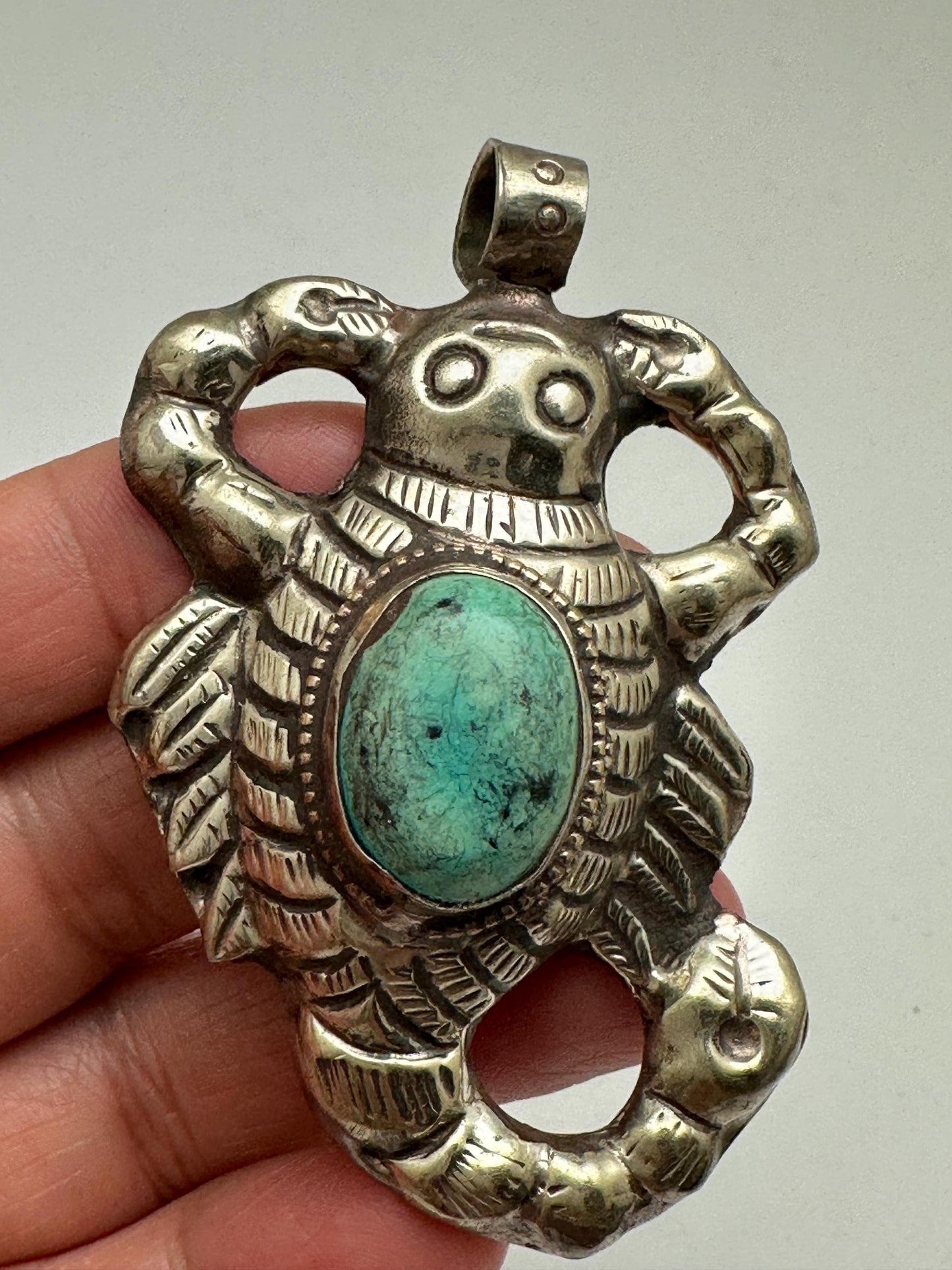 Scorpion pendant, turquoise, handcrafted, Tibetan silver,Nepalese,ethnic style,2.48X1.65 inch, weighs about 18gm