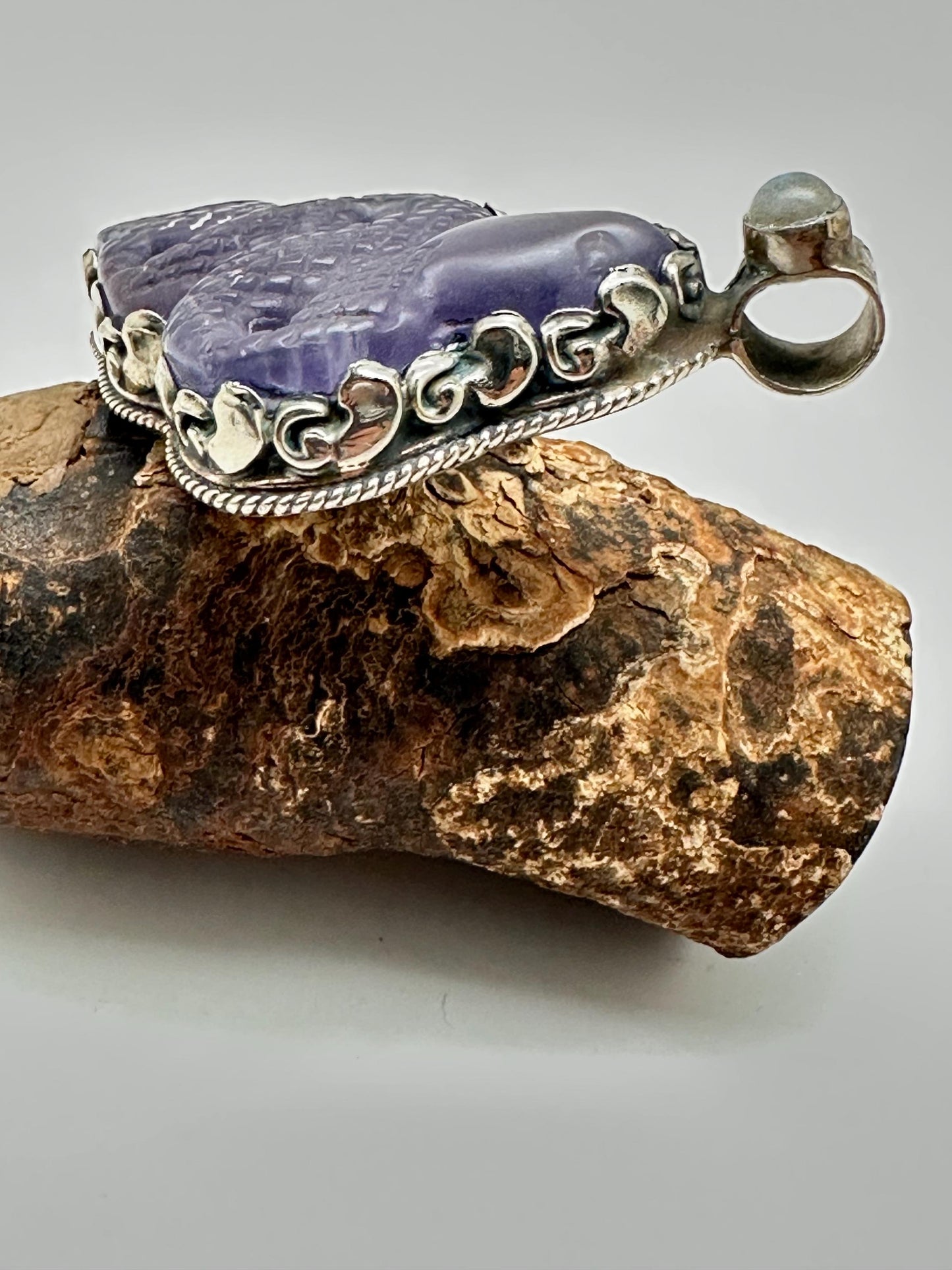 Snake pendant, fluorite carved , handcrafted, Tibetan silver,labradorite,61.7mmX33.8mm