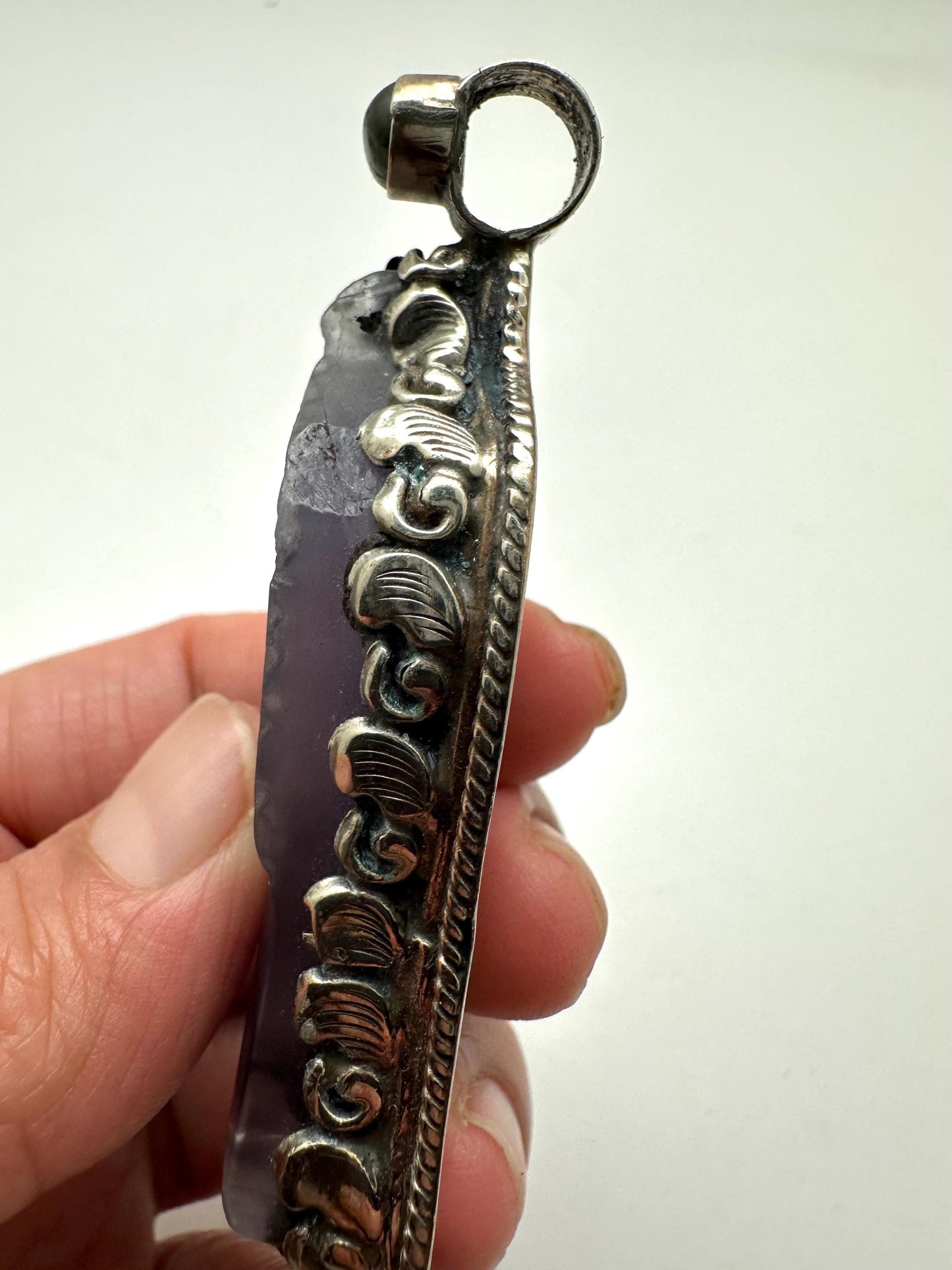 fluorite carved angle wing pendant,labradorite , Tibetansilver,handcrafted,spiritual jewelry,ethnic style ,33.8mmX61mm