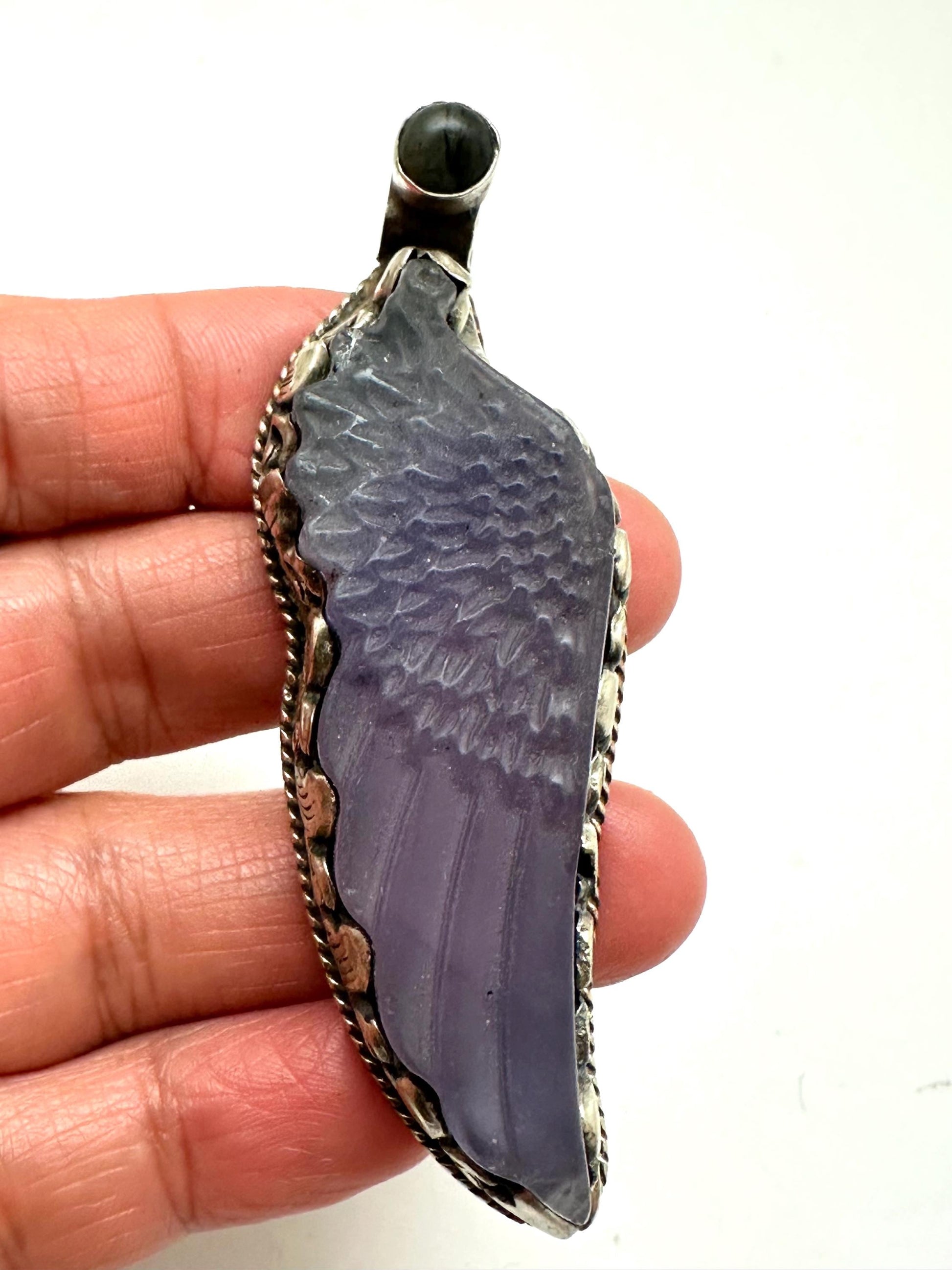 fluorite carved angle wing pendant,labradorite , Tibetansilver,handcrafted,spiritual jewelry,ethnic style ,33.8mmX61mm