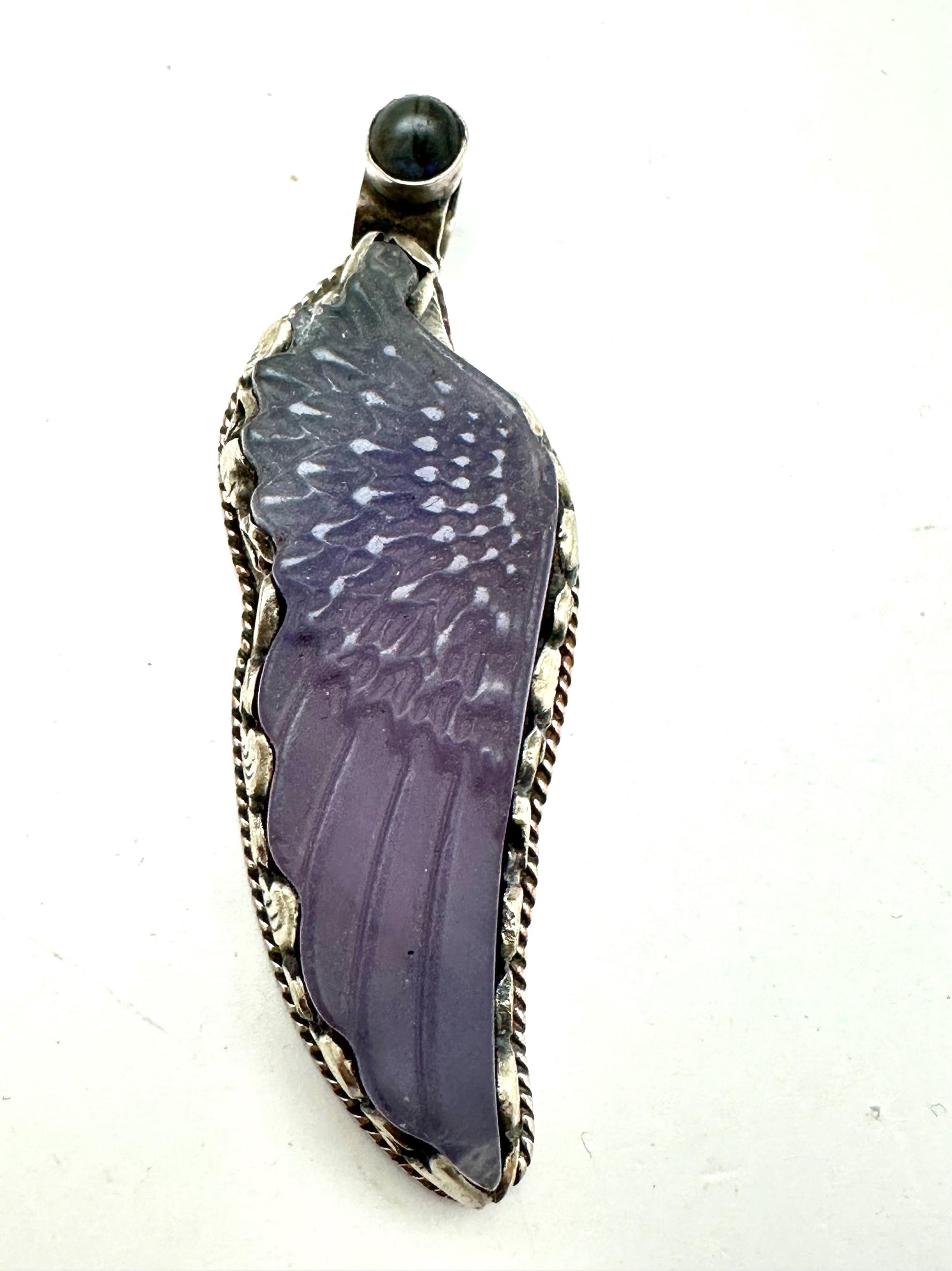 fluorite carved angle wing pendant,labradorite , Tibetansilver,handcrafted,spiritual jewelry,ethnic style ,33.8mmX61mm