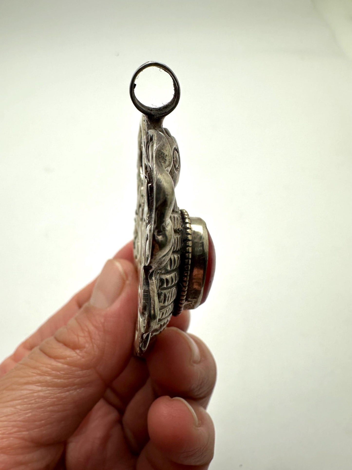 Scorpion pendant,handcrafted, Tibetan silver,resin coral ,61.4mmX41.8mm