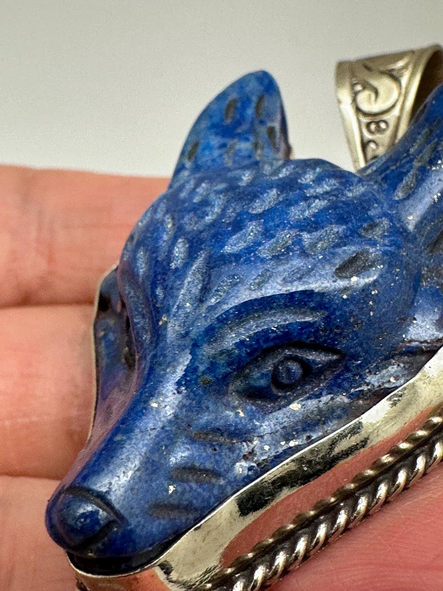 Lapis lazuli wolf pendant, handcrafted, Tibetan silver,animal lover,54mmX29mm and weigh about 25gm