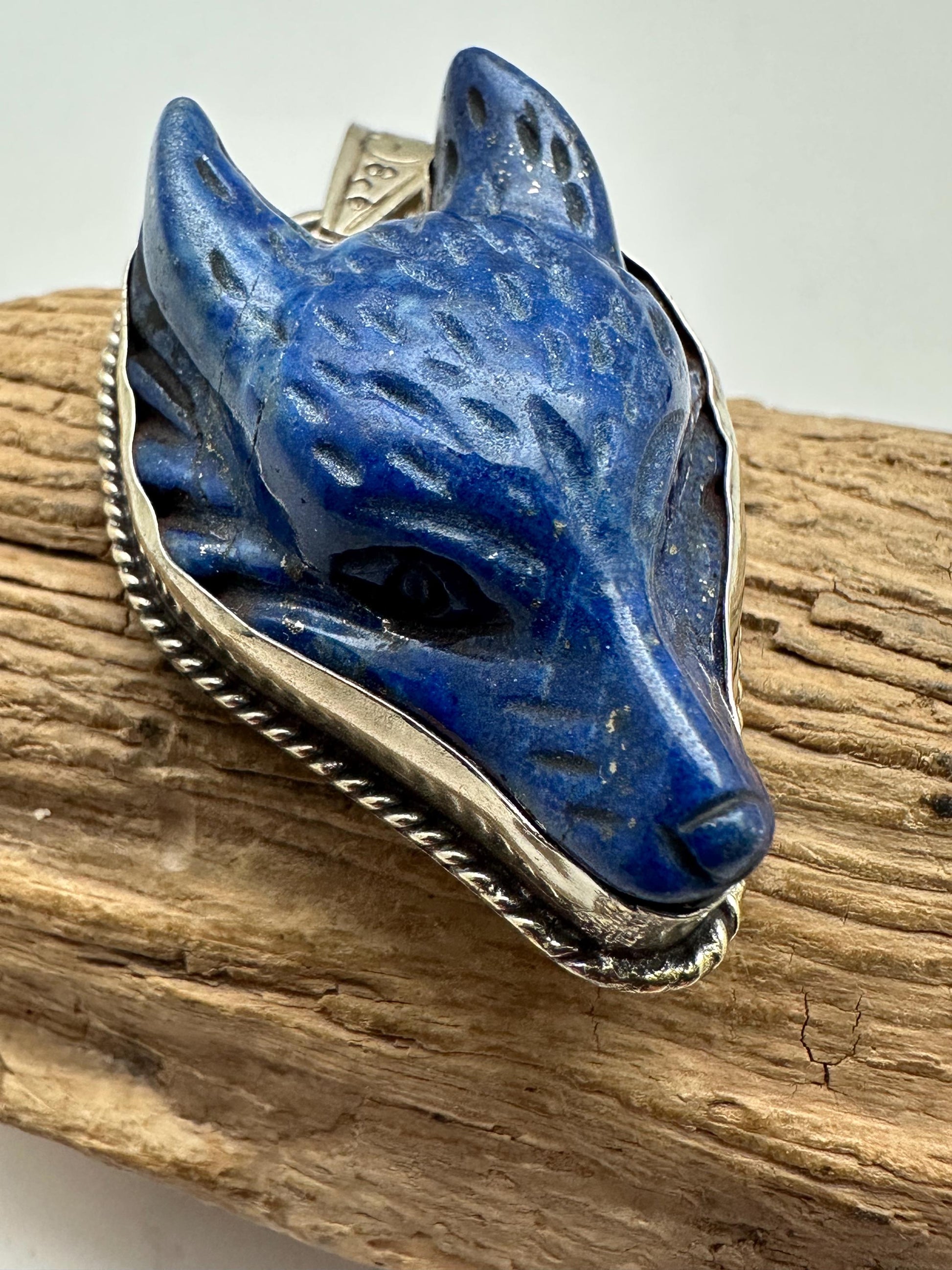 Lapis lazuli wolf pendant, handcrafted, Tibetan silver,animal lover,54mmX29mm and weigh about 25gm