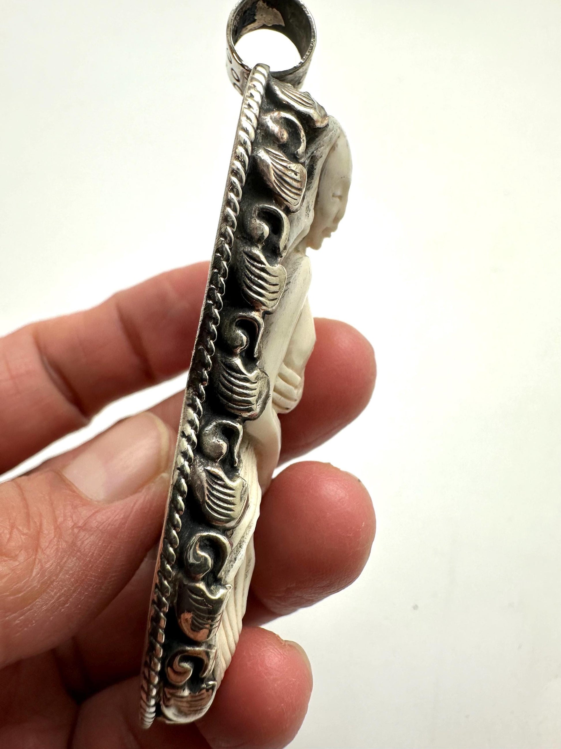 Mermaid pendant,handcrafted, Tibetan silver,bone carved,75mmX33.8mm, weighs about 30gm