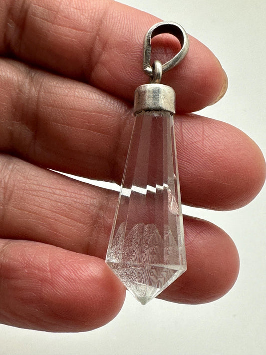 Quartz crystal pendant,point pendant ,handcrafted,sterling silver