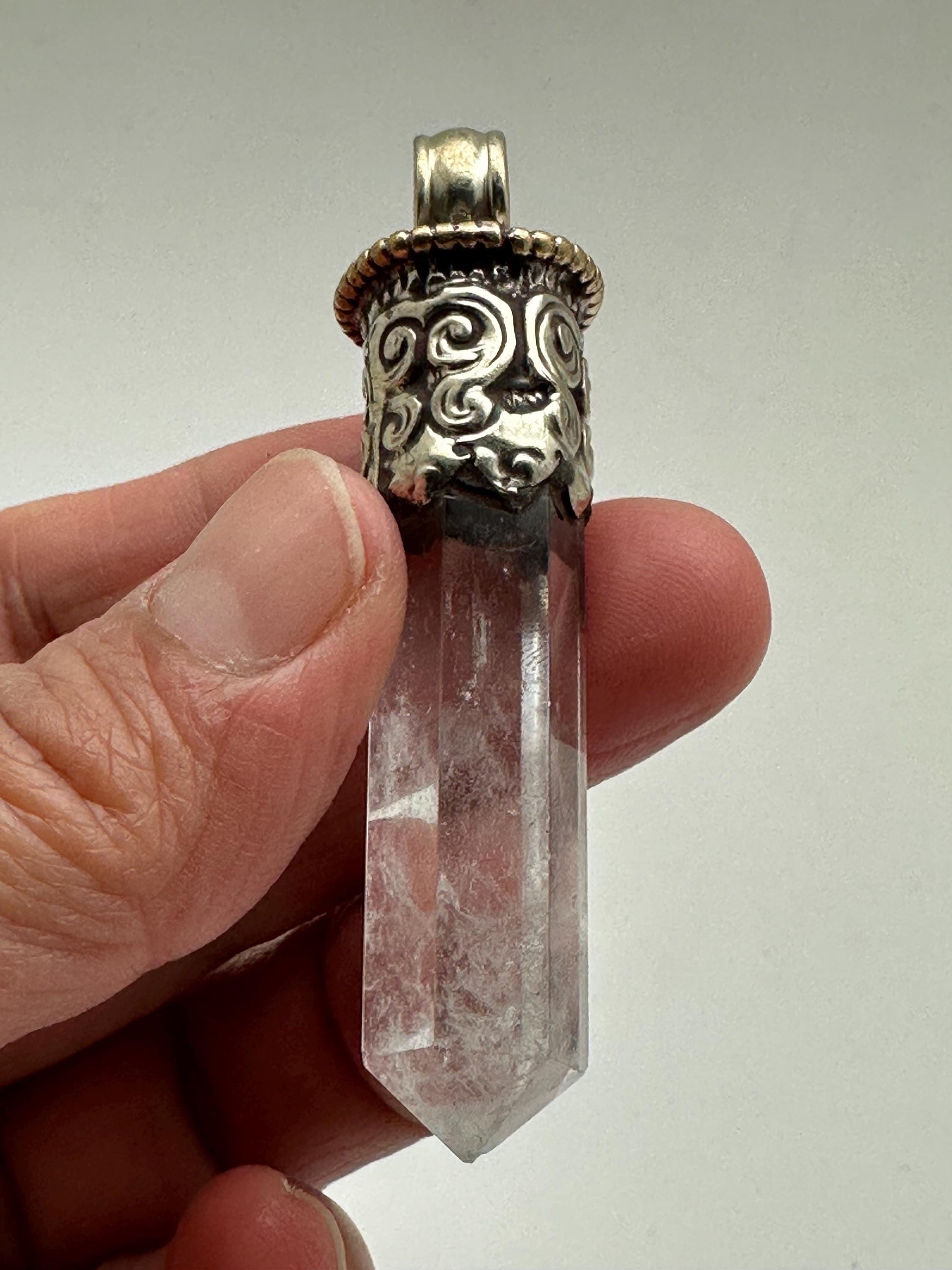 Quartz crystal point pendant,handcrafted,Turquoise ,Tibetan silver