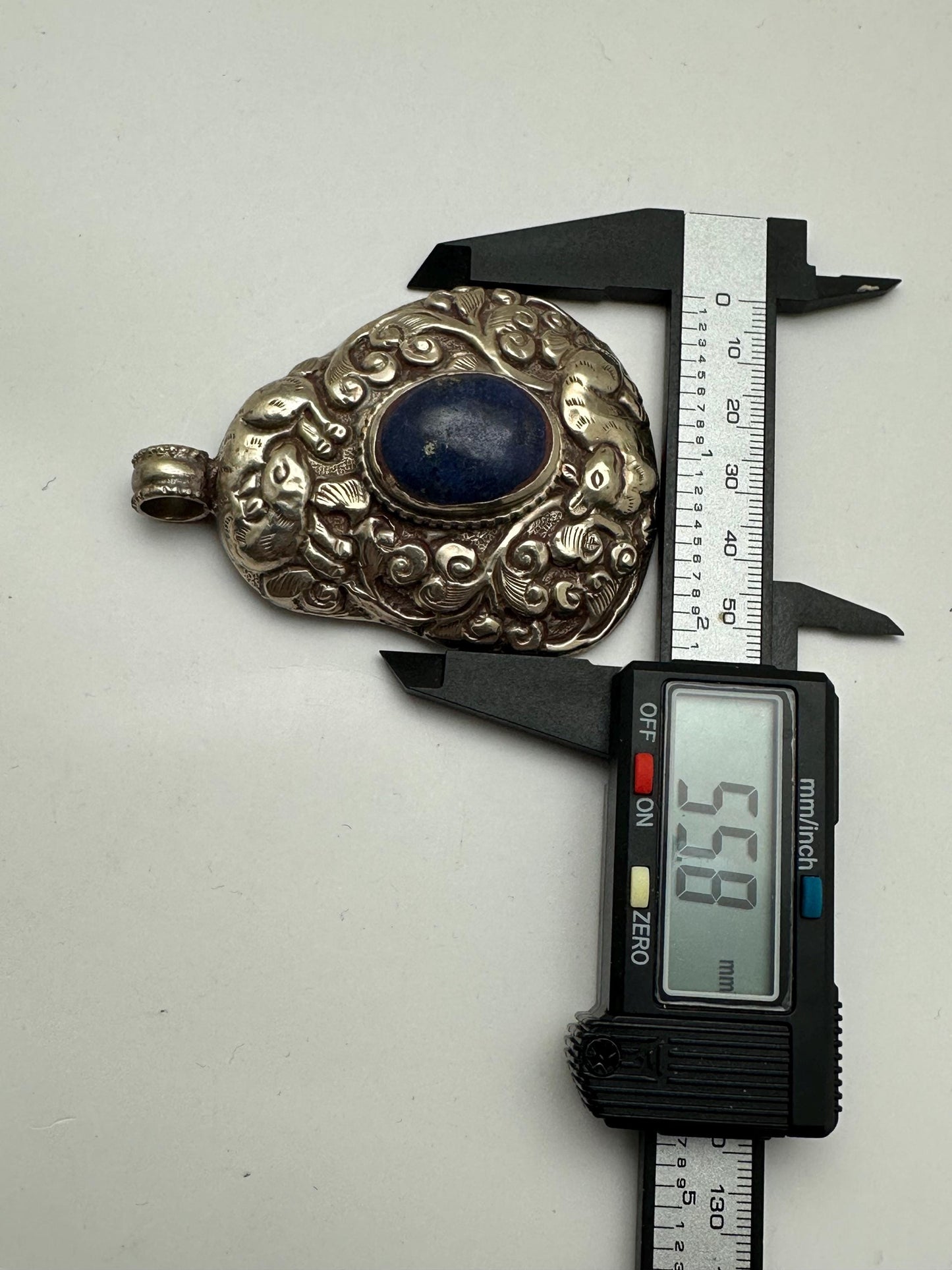 Large lapis pendant, handcrafted, Tibetan reposse silver, ethnic style,animal lover,lapis lazuli