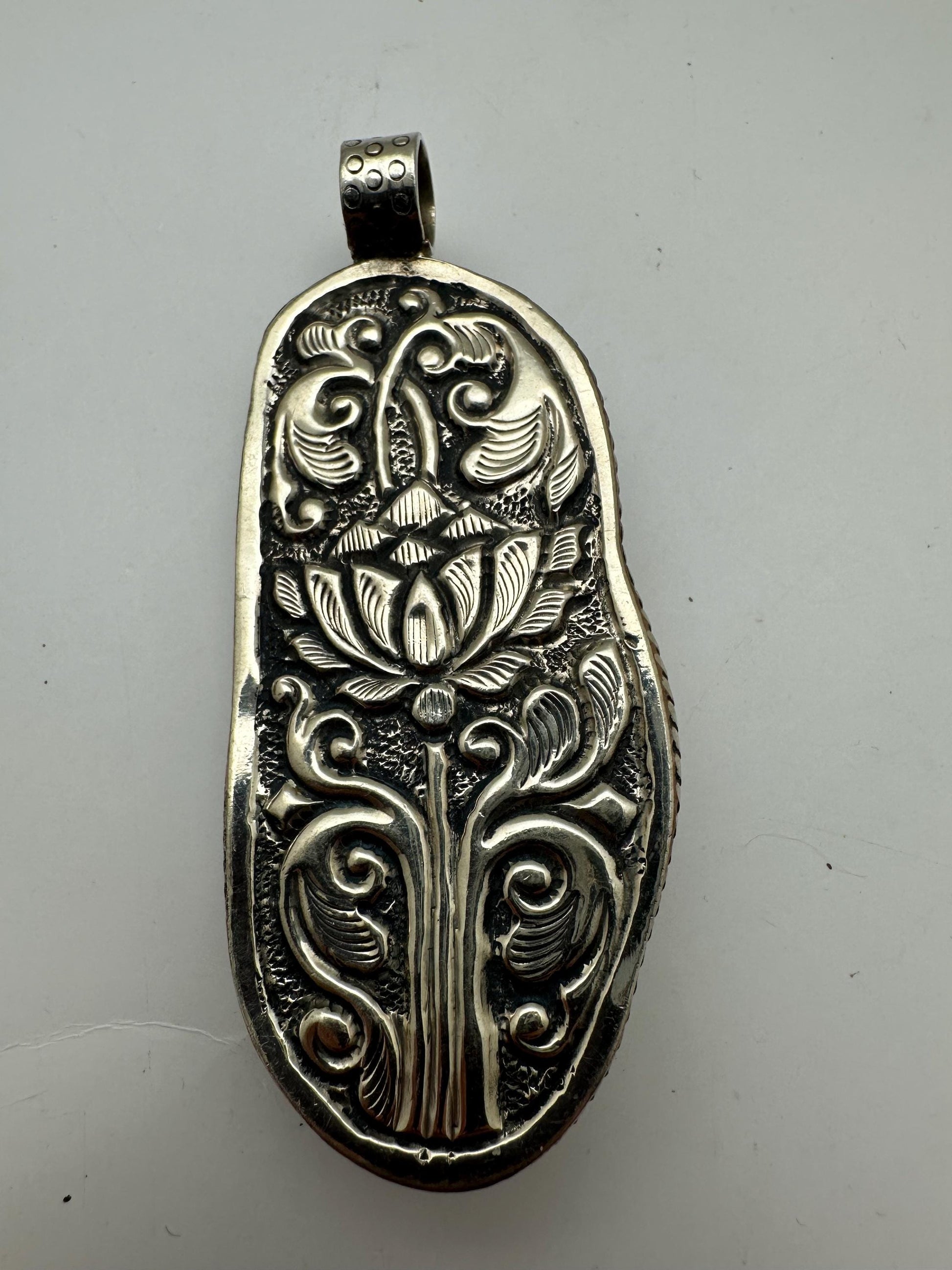 Bone carved mermaid and dolphin pendant, handcrafted, Tibetan silver,Nepalese,78mmX32mm