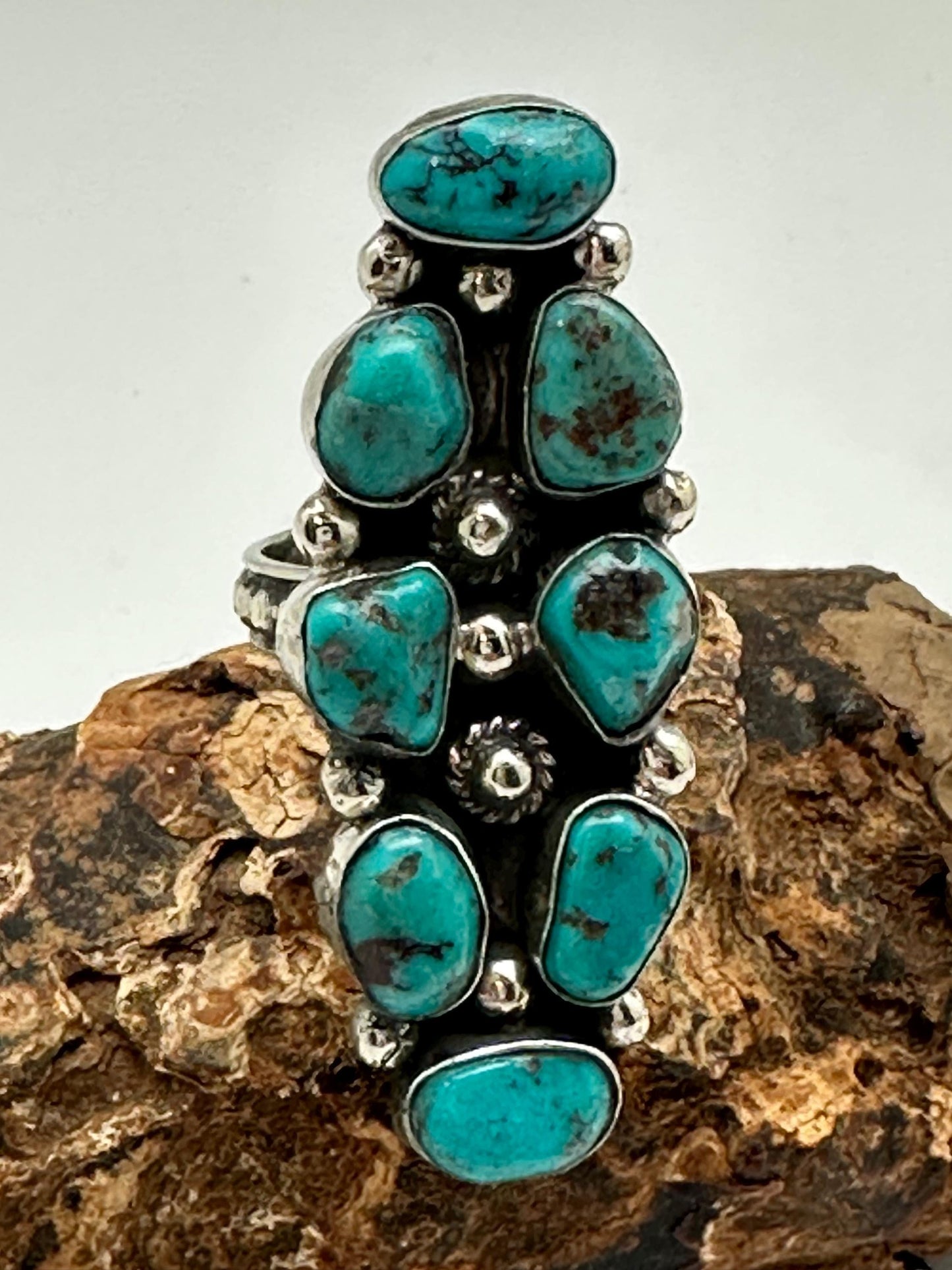 Turquoise ring, handcrafted, adjustable, Tibetan silver, ethnic style,Nepalese,49mmX19mm