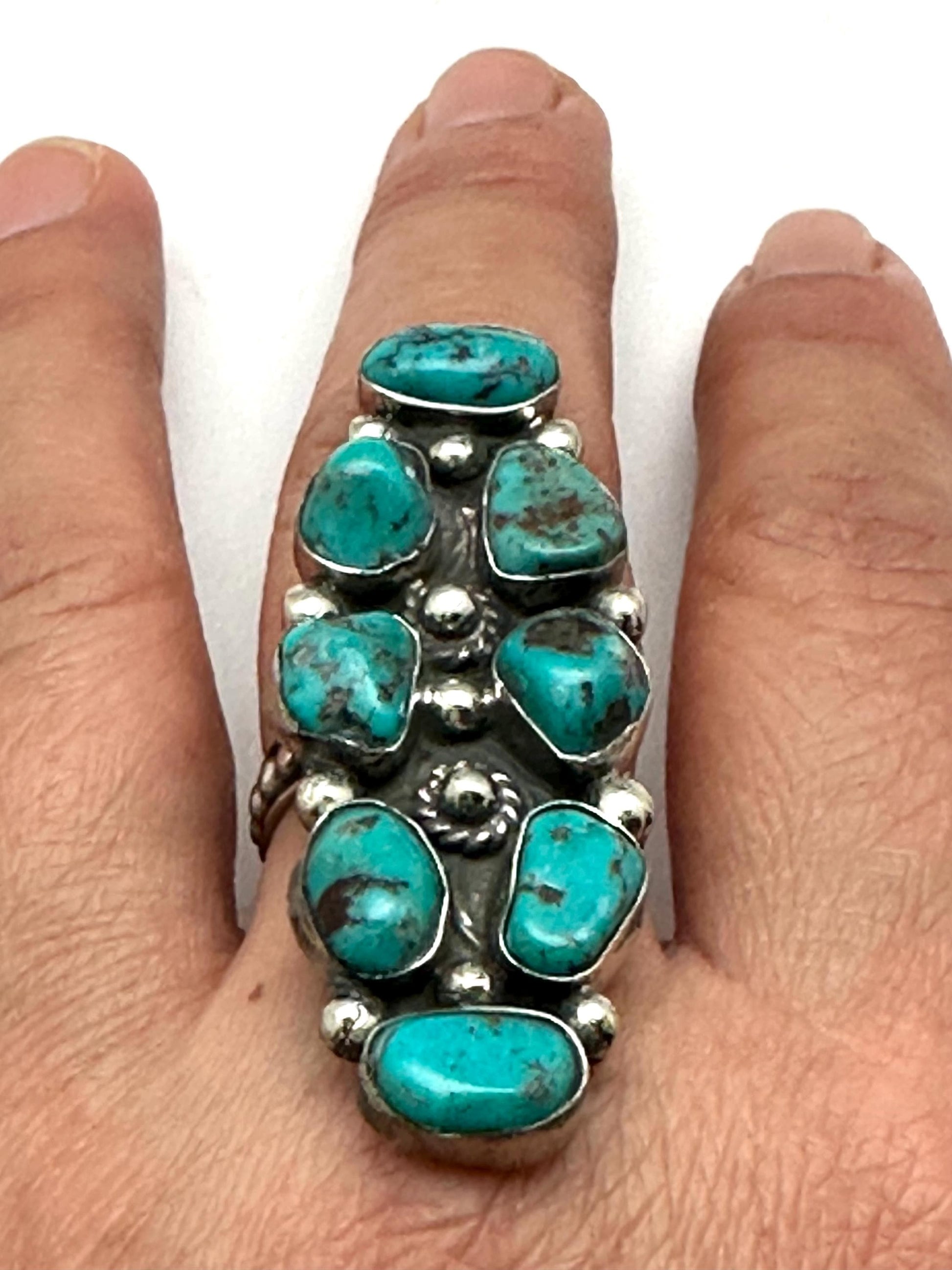 Turquoise ring, handcrafted, adjustable, Tibetan silver, ethnic style,Nepalese,49mmX19mm